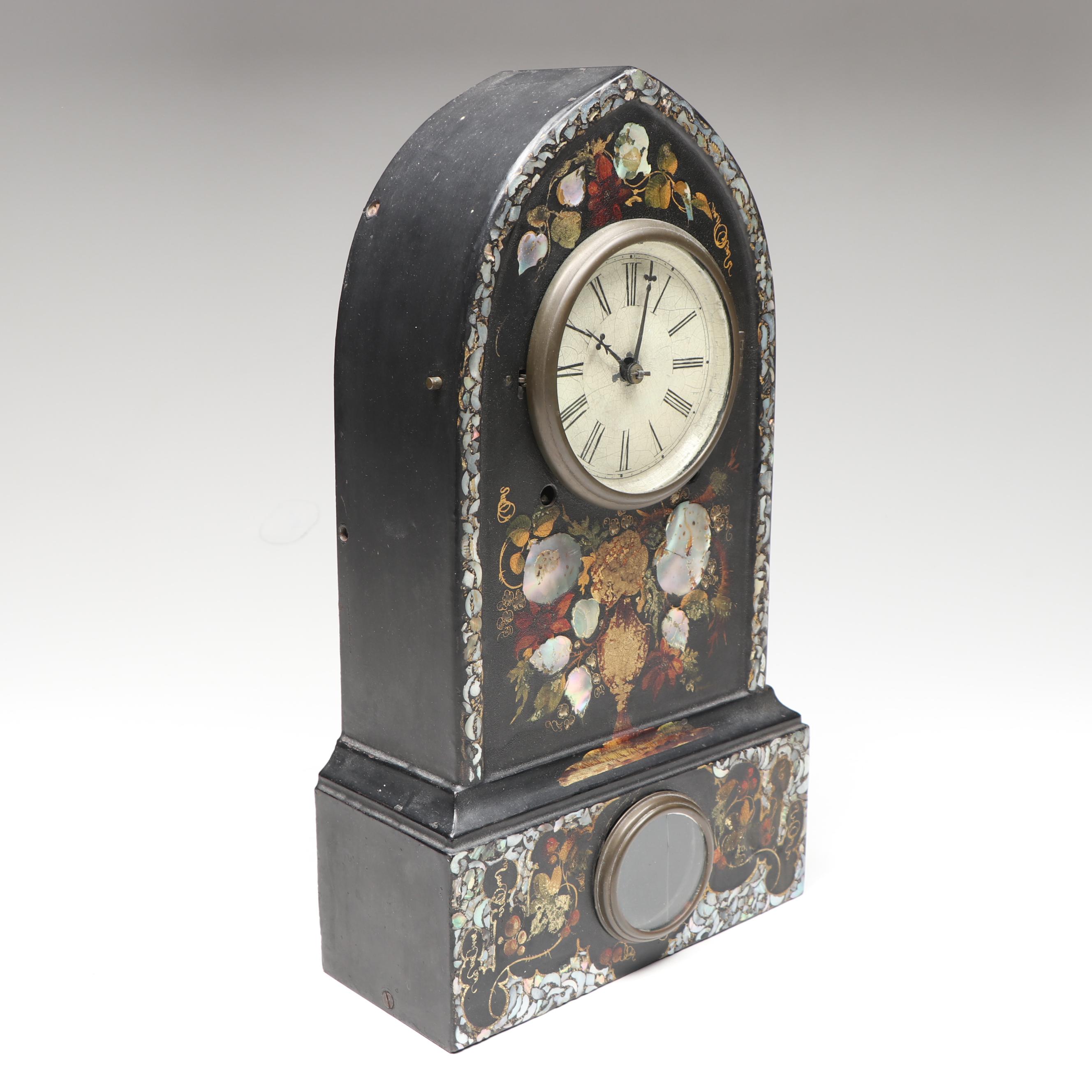 Victorian Style Mother-of-Pearl Inlay Wooden Mantel Clock