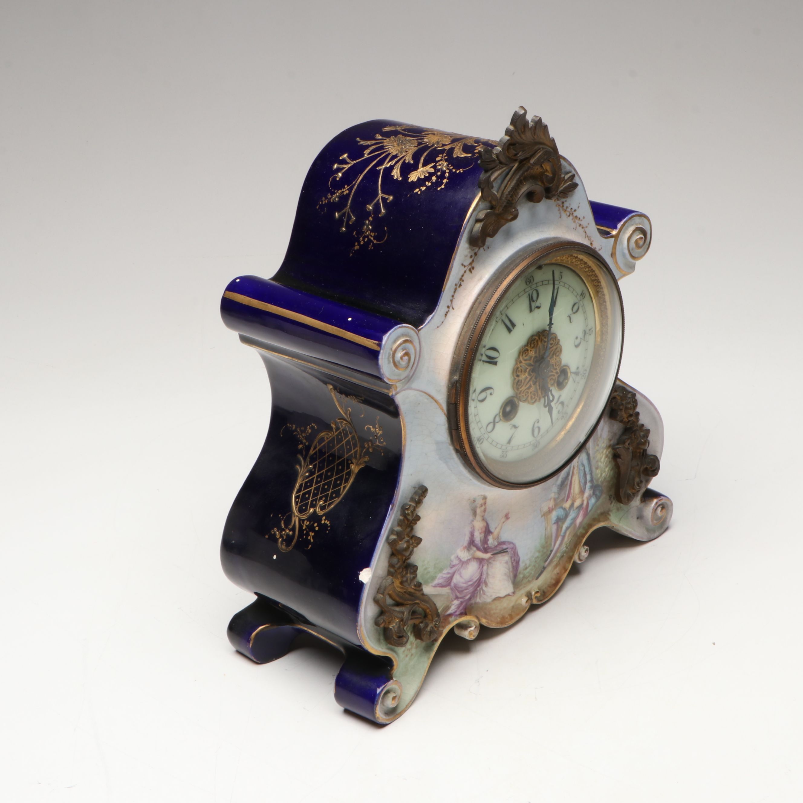 Jacob Petit French Rococo Style Porcelain Mantel Clock, 19th Century