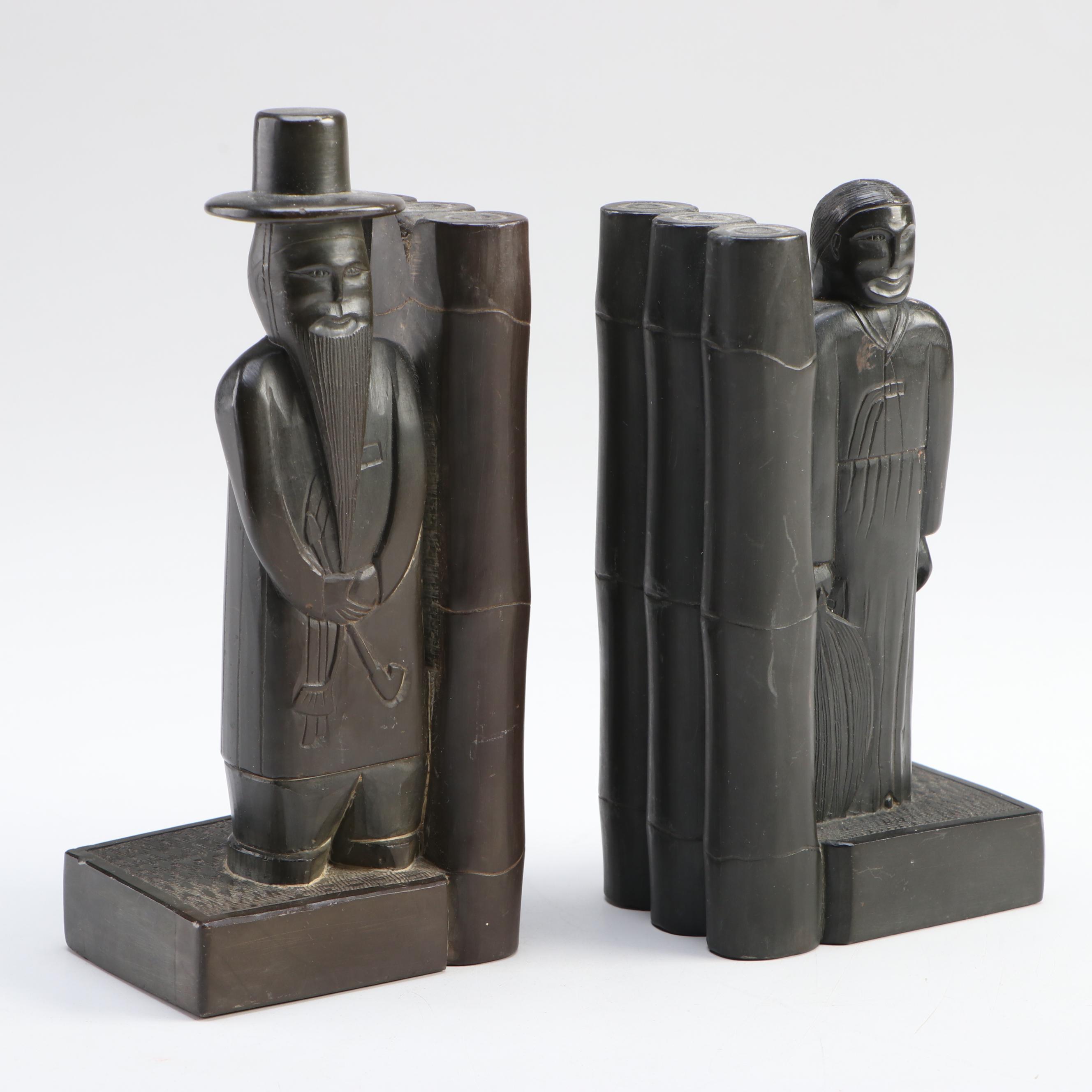 East Asian Carved Argillite Figural Bookends