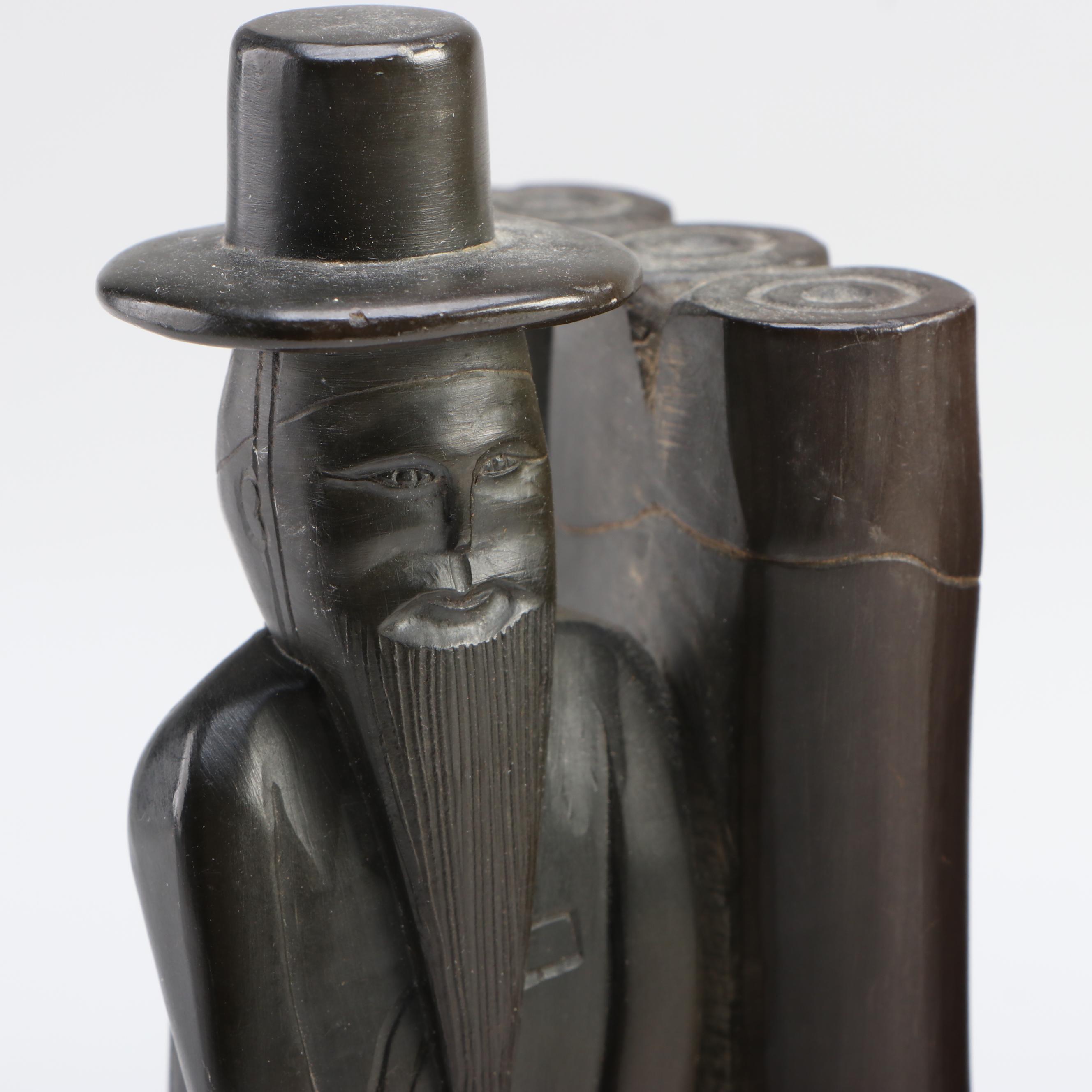 East Asian Carved Argillite Figural Bookends