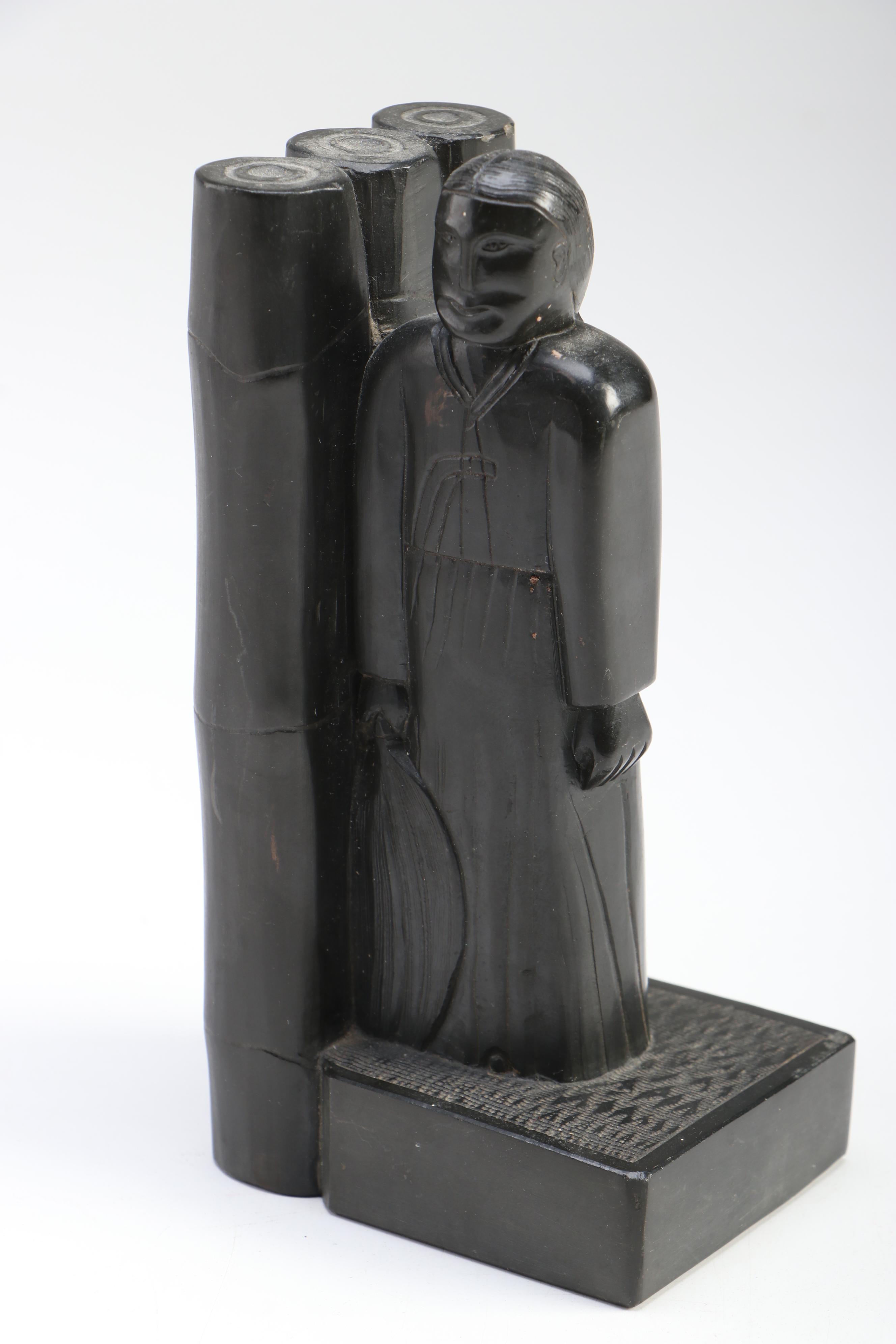 East Asian Carved Argillite Figural Bookends