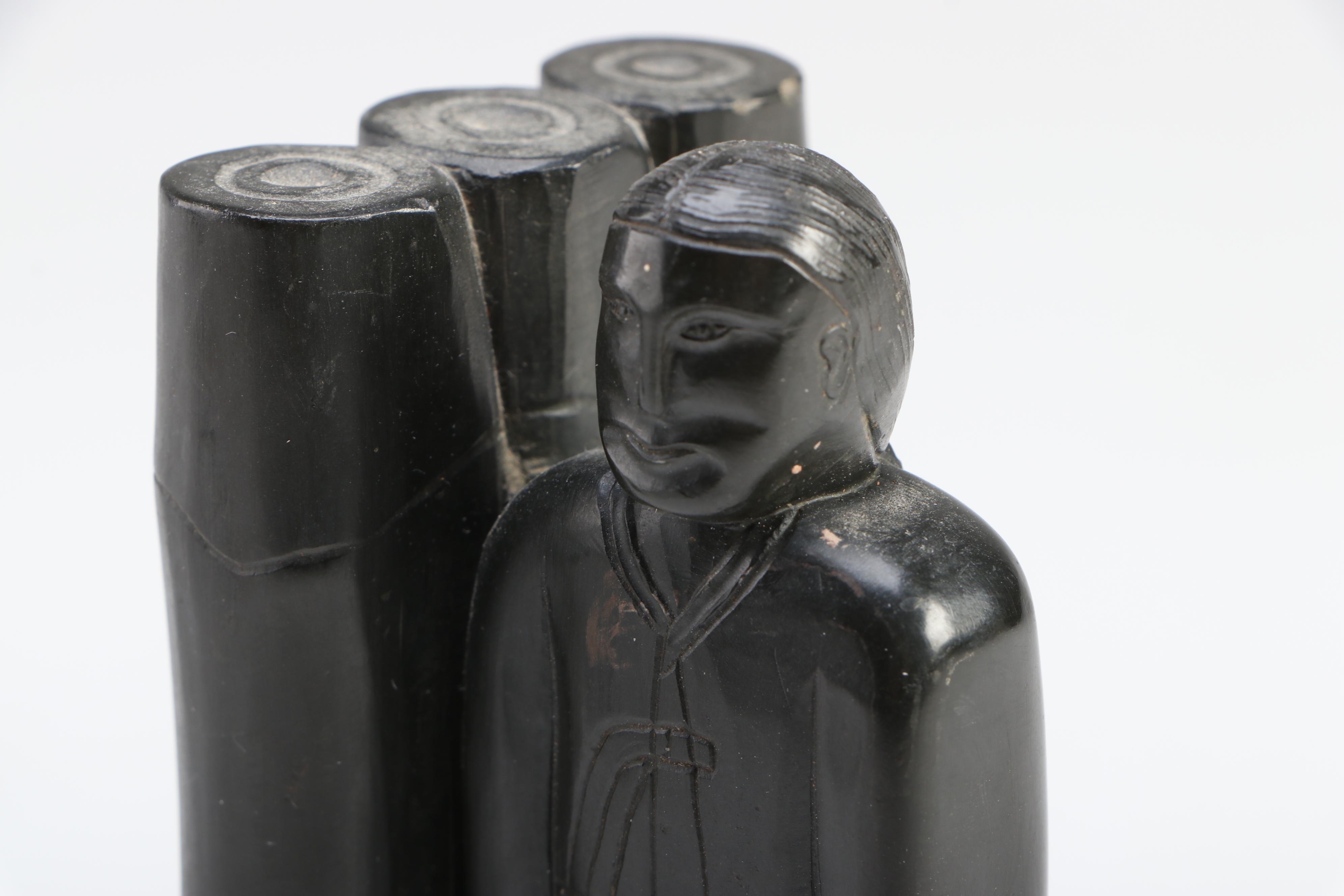 East Asian Carved Argillite Figural Bookends