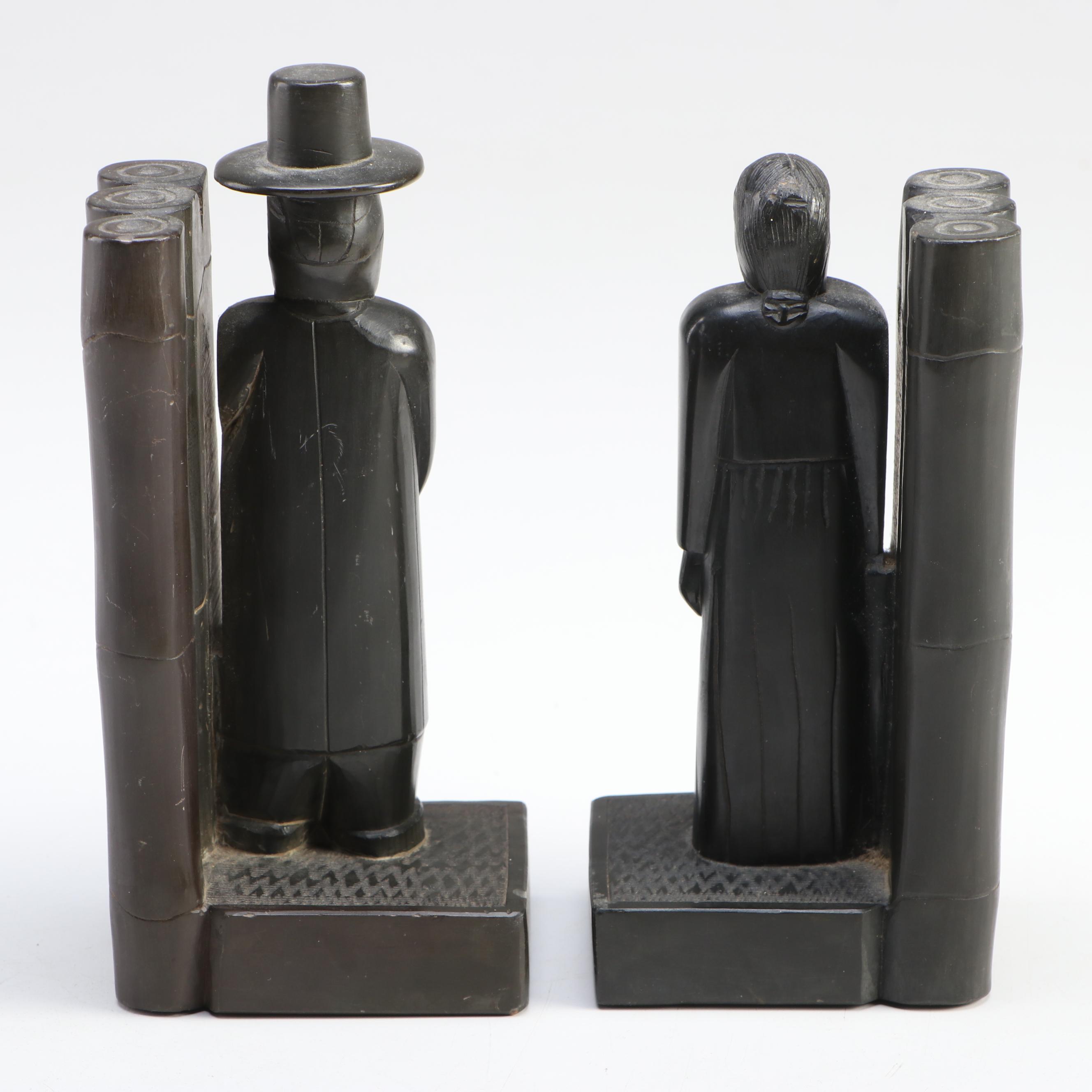 East Asian Carved Argillite Figural Bookends
