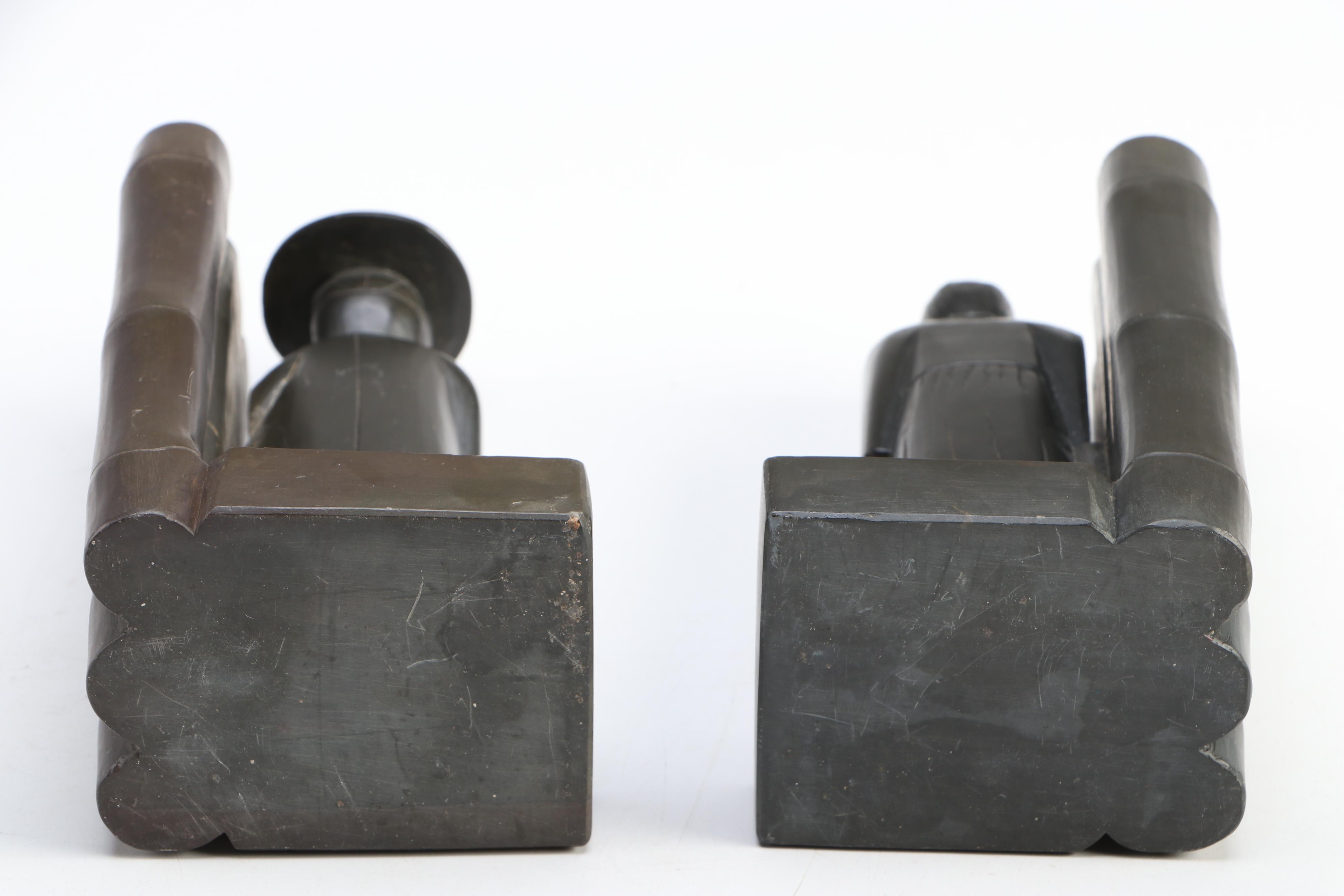 East Asian Carved Argillite Figural Bookends