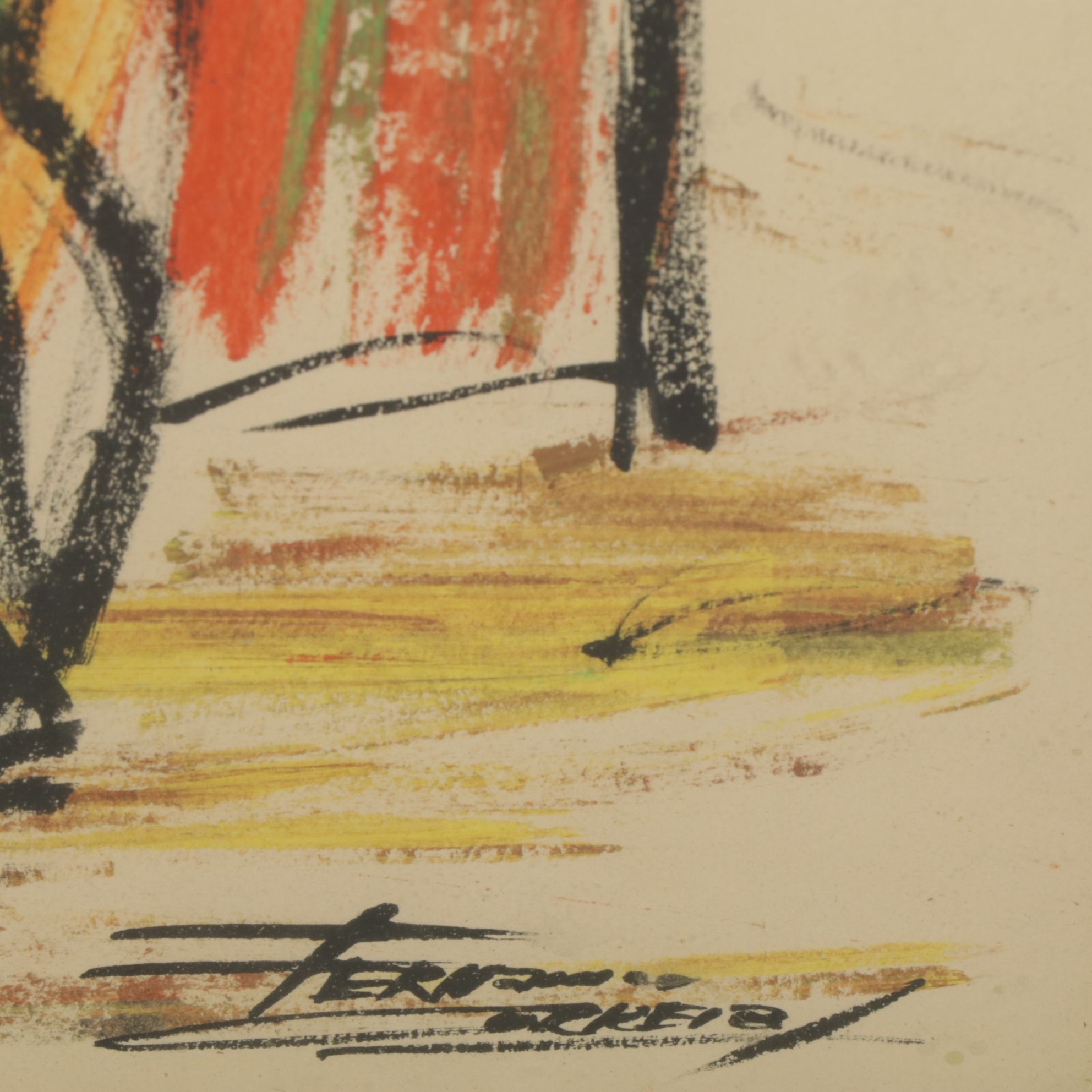Fernando Correia Acrylic Painting Scene of Bullfighter & Bull, Late 20th Century