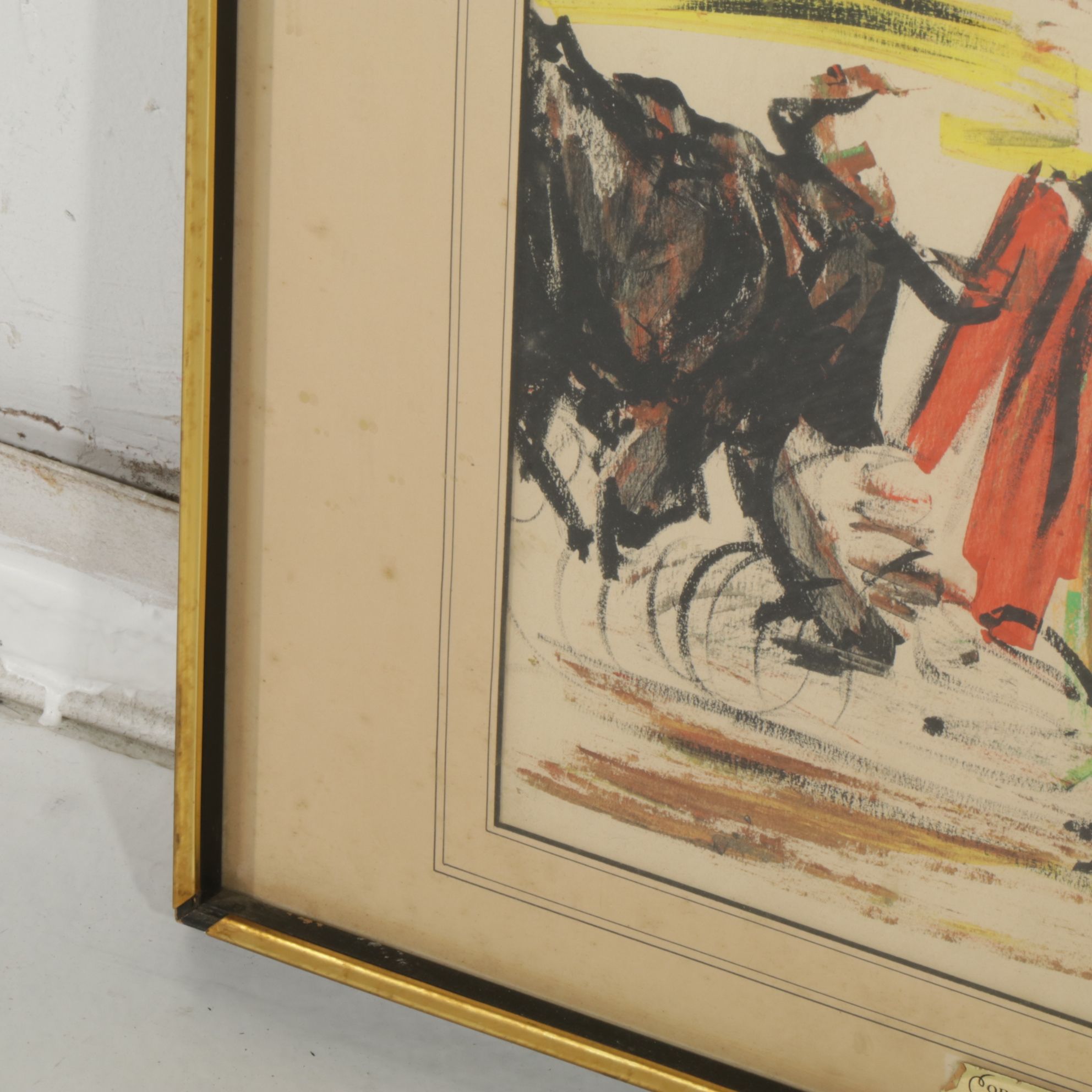 Fernando Correia Acrylic Painting Scene of Bullfighter & Bull, Late 20th Century