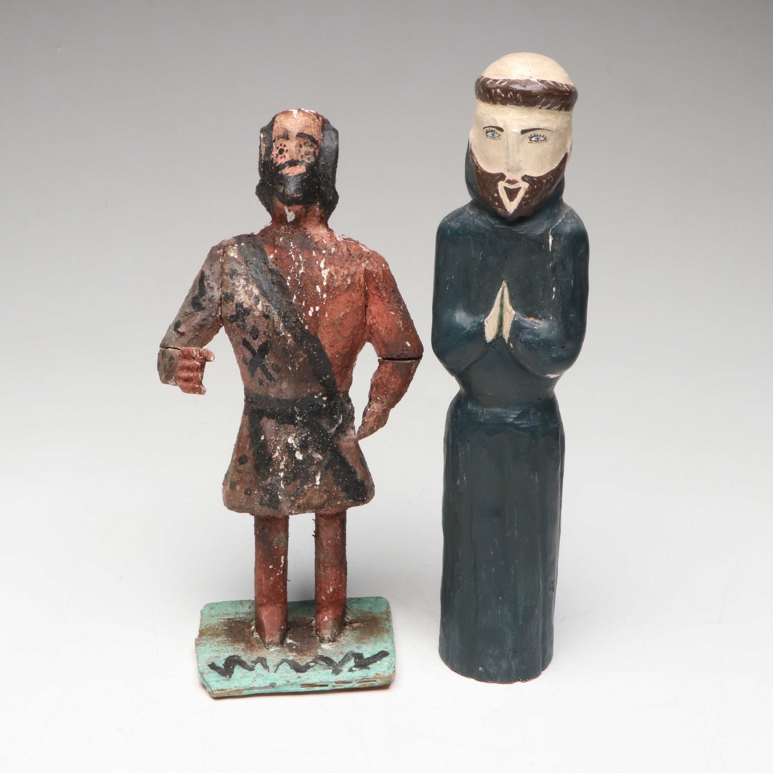 Two Latin American Folk Art Santos with Glass-Fronted Shrine