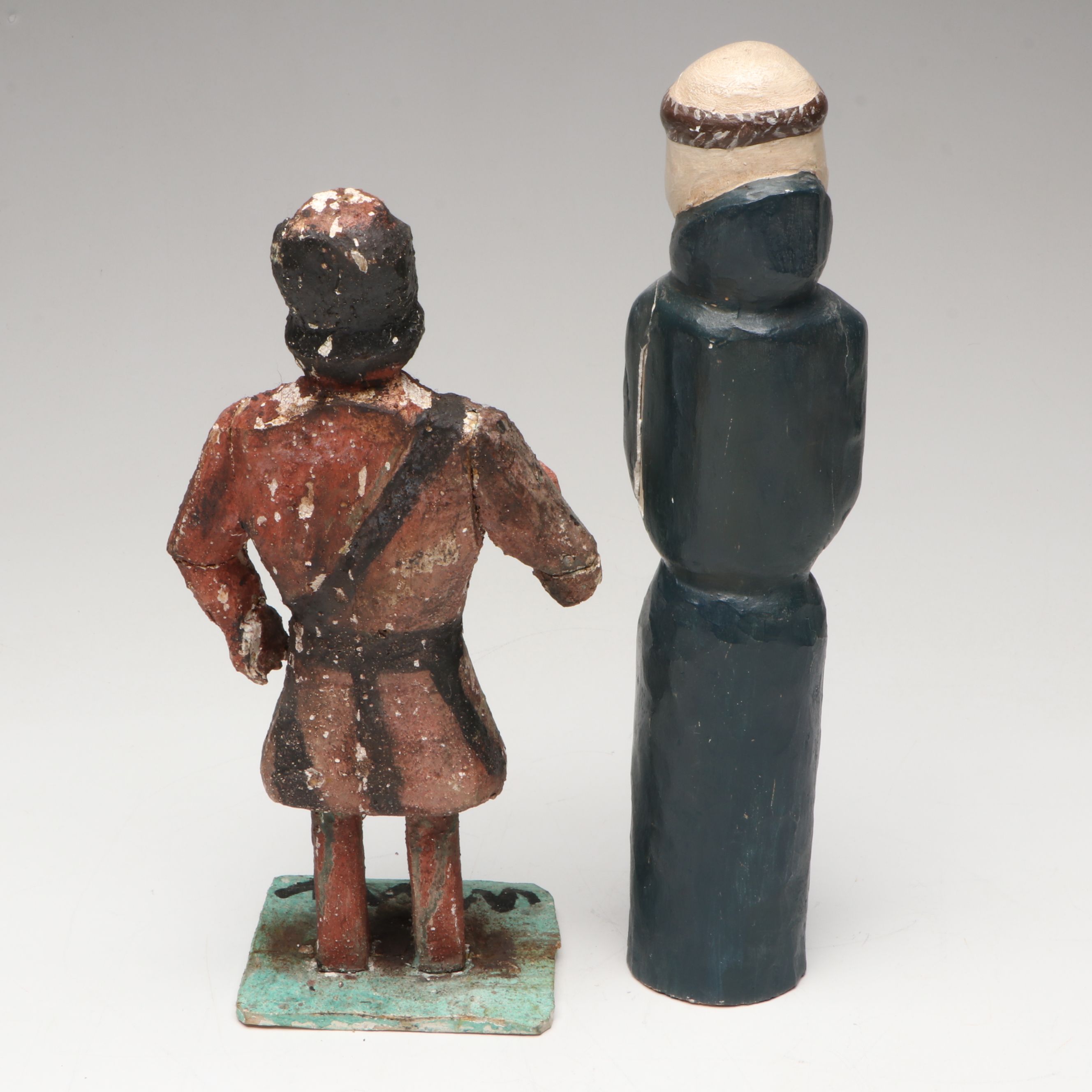 Two Latin American Folk Art Santos with Glass-Fronted Shrine