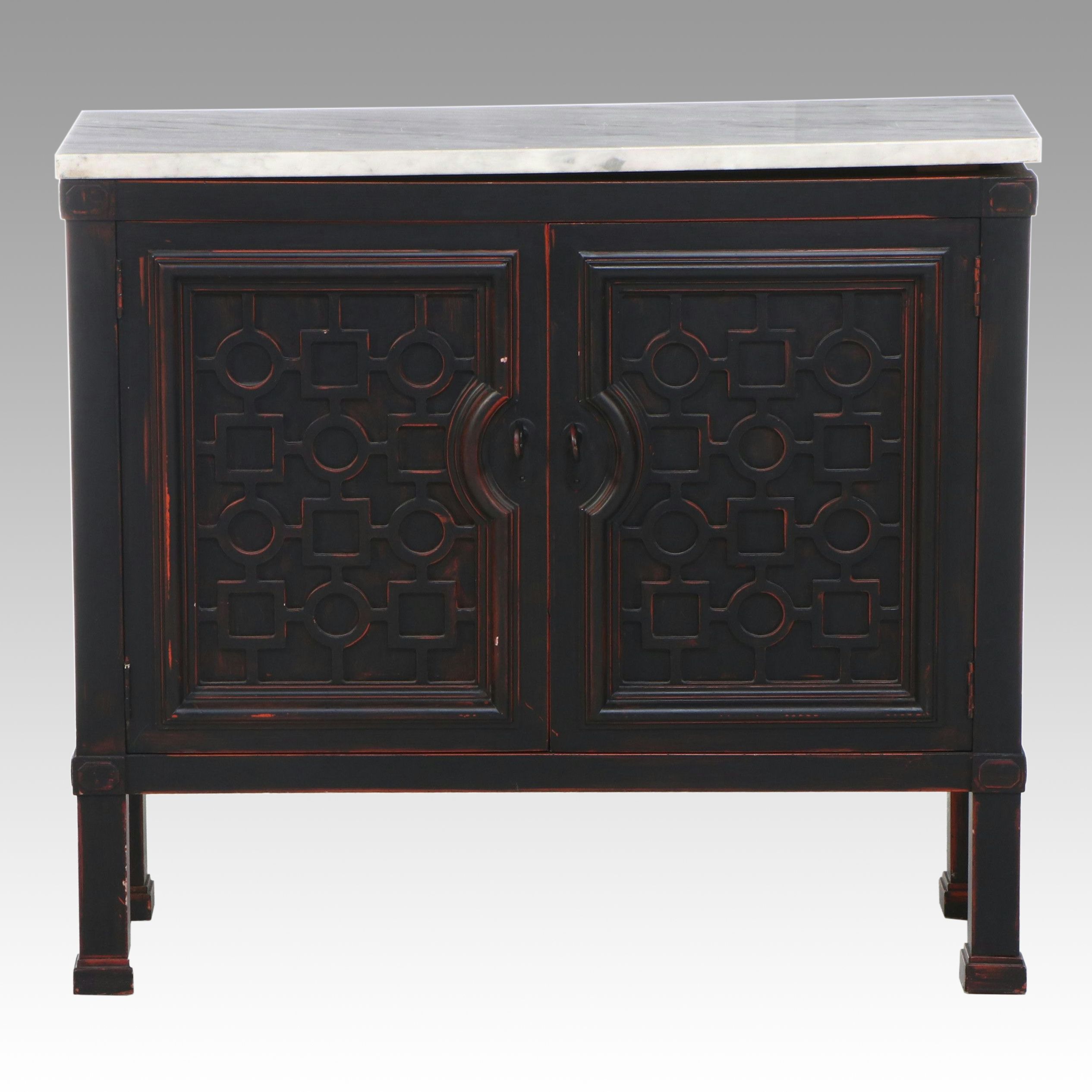 Anglo-Chinese Style Marble Top Painted Wood Cabinet