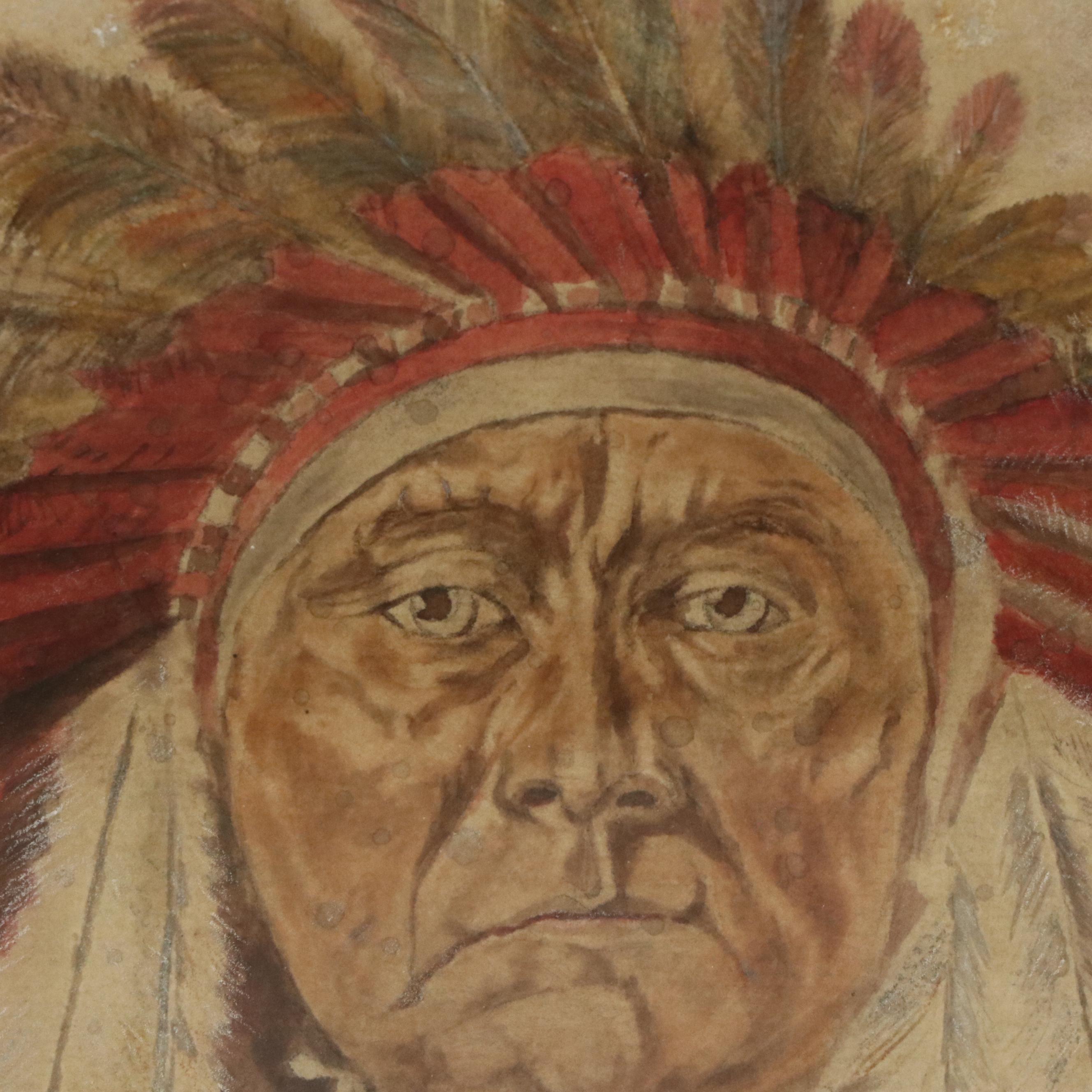 Olaf Carl Seltzer Indigenous American Man Watercolor Portrait