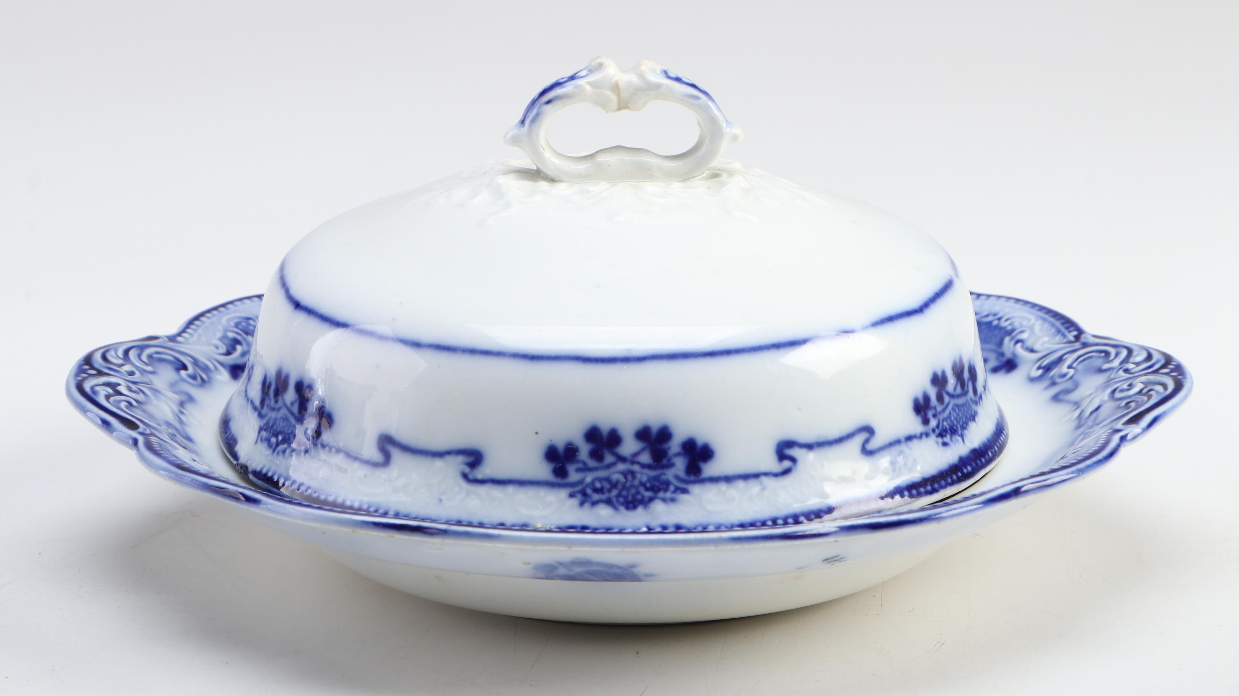 Grindley "Progress" and "Lorne" Flow Blue Gravy and Butter with Other Serveware