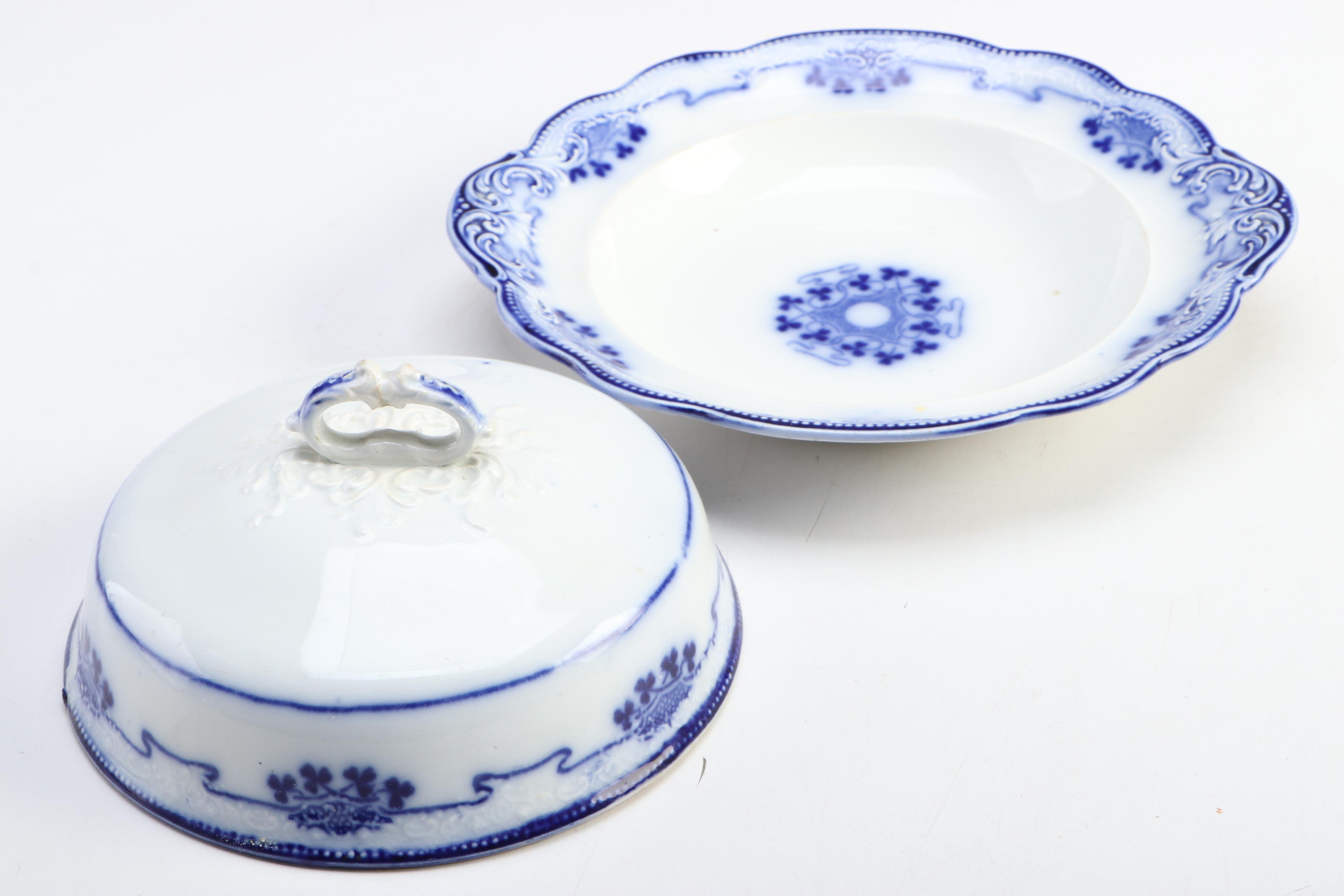 Grindley "Progress" and "Lorne" Flow Blue Gravy and Butter with Other Serveware
