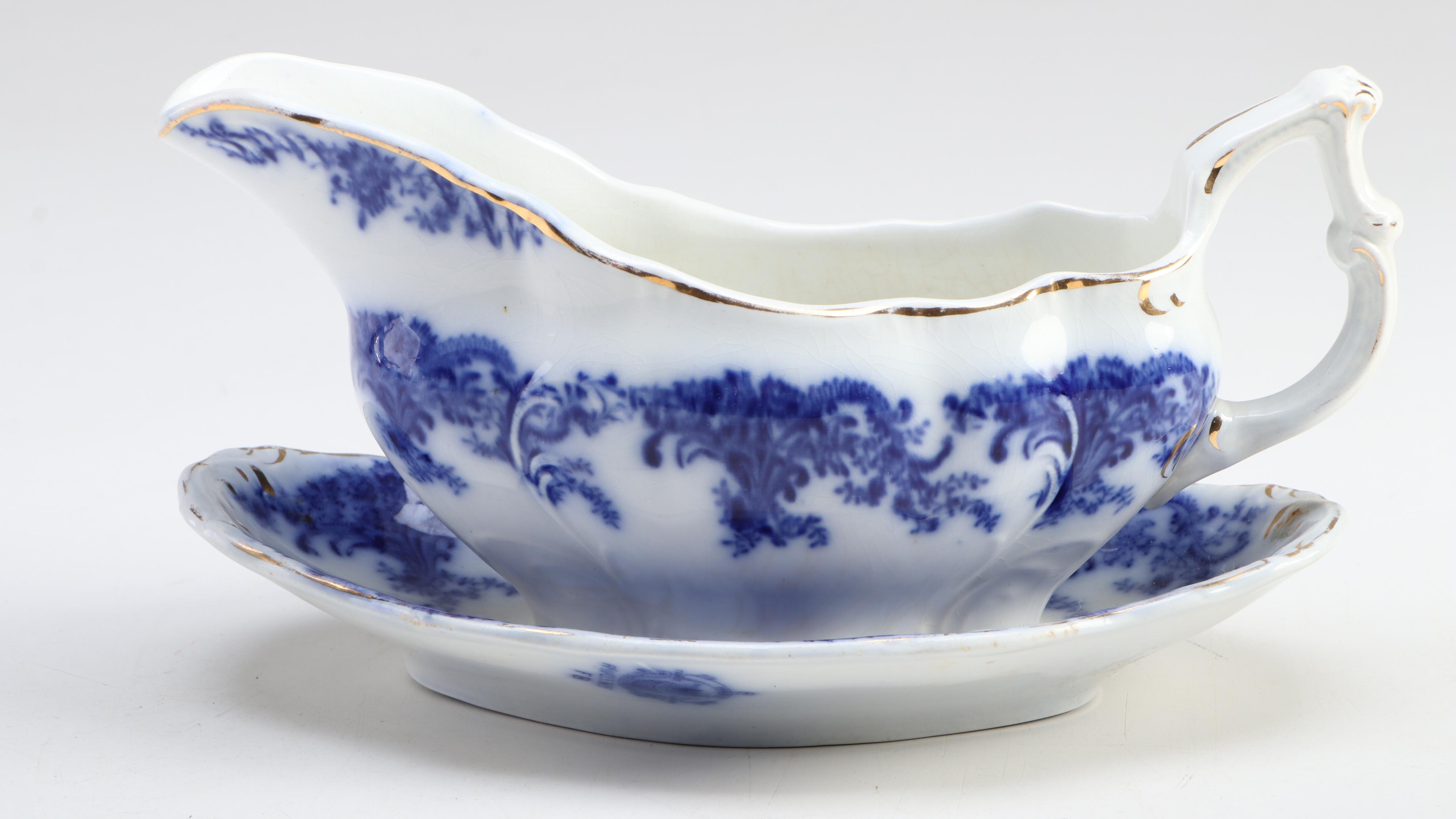 Grindley "Progress" and "Lorne" Flow Blue Gravy and Butter with Other Serveware