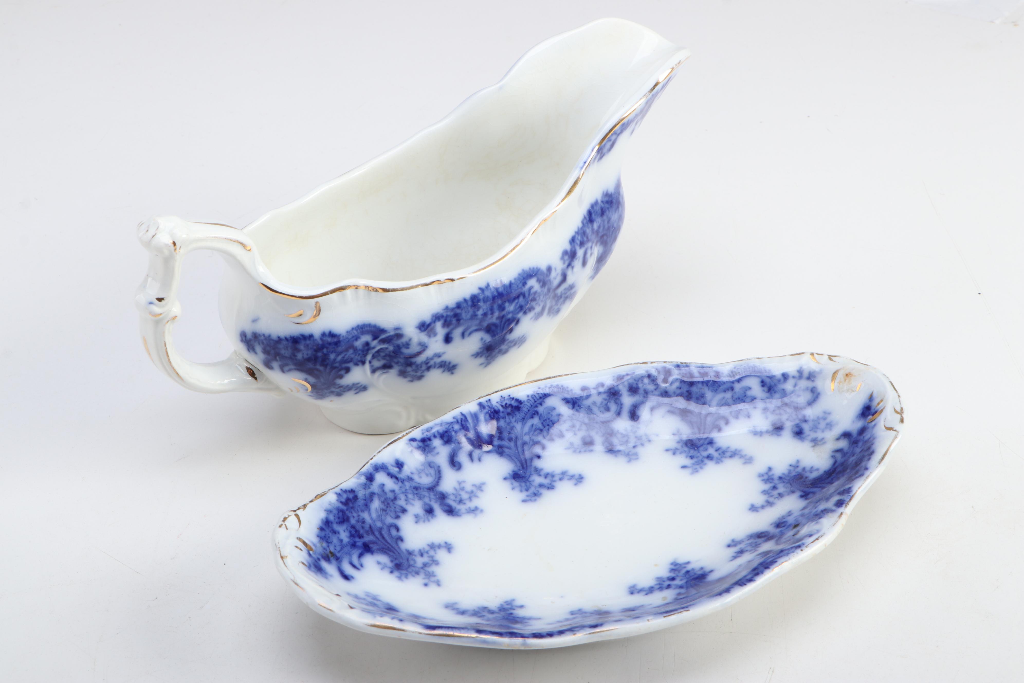 Grindley "Progress" and "Lorne" Flow Blue Gravy and Butter with Other Serveware