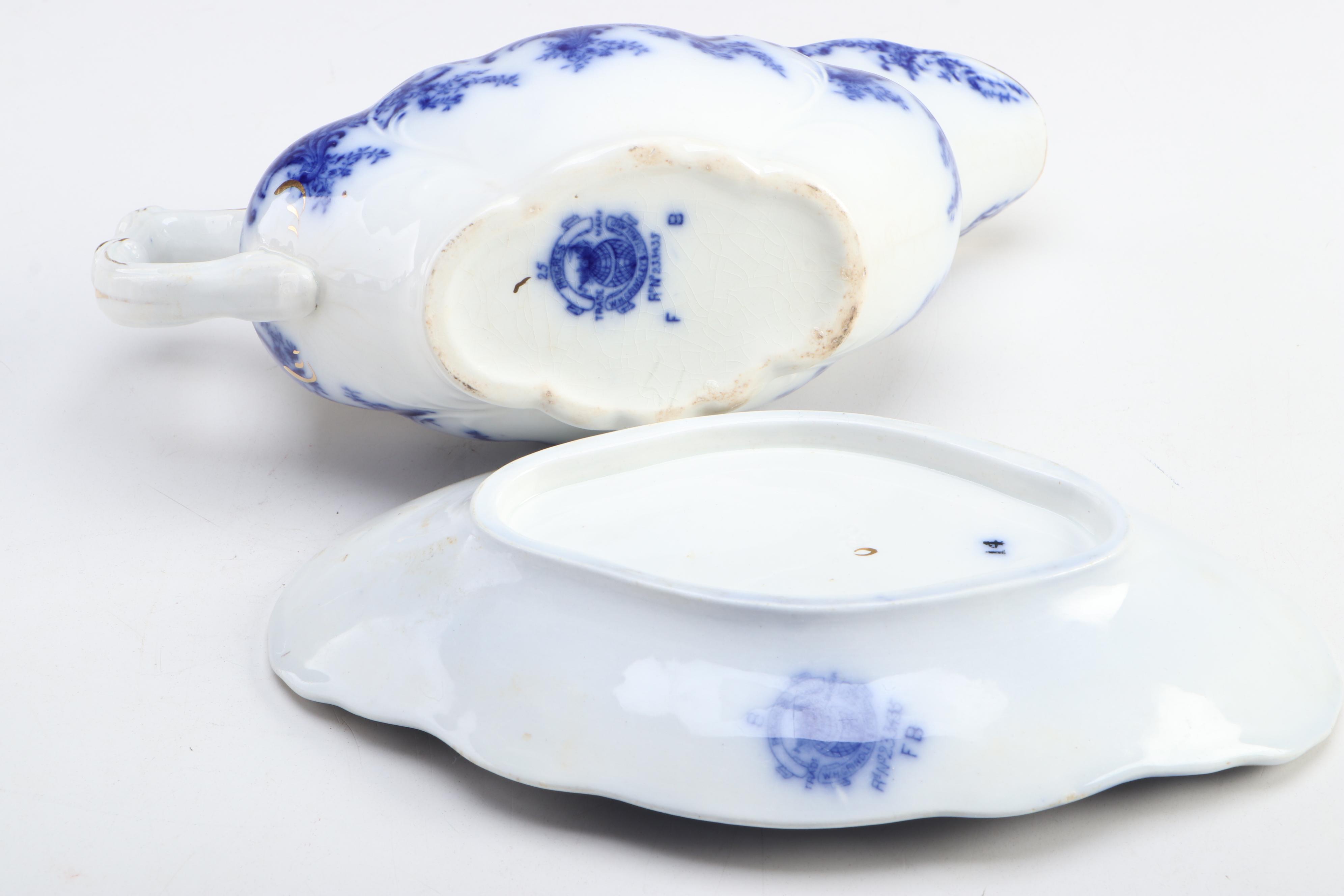 Grindley "Progress" and "Lorne" Flow Blue Gravy and Butter with Other Serveware