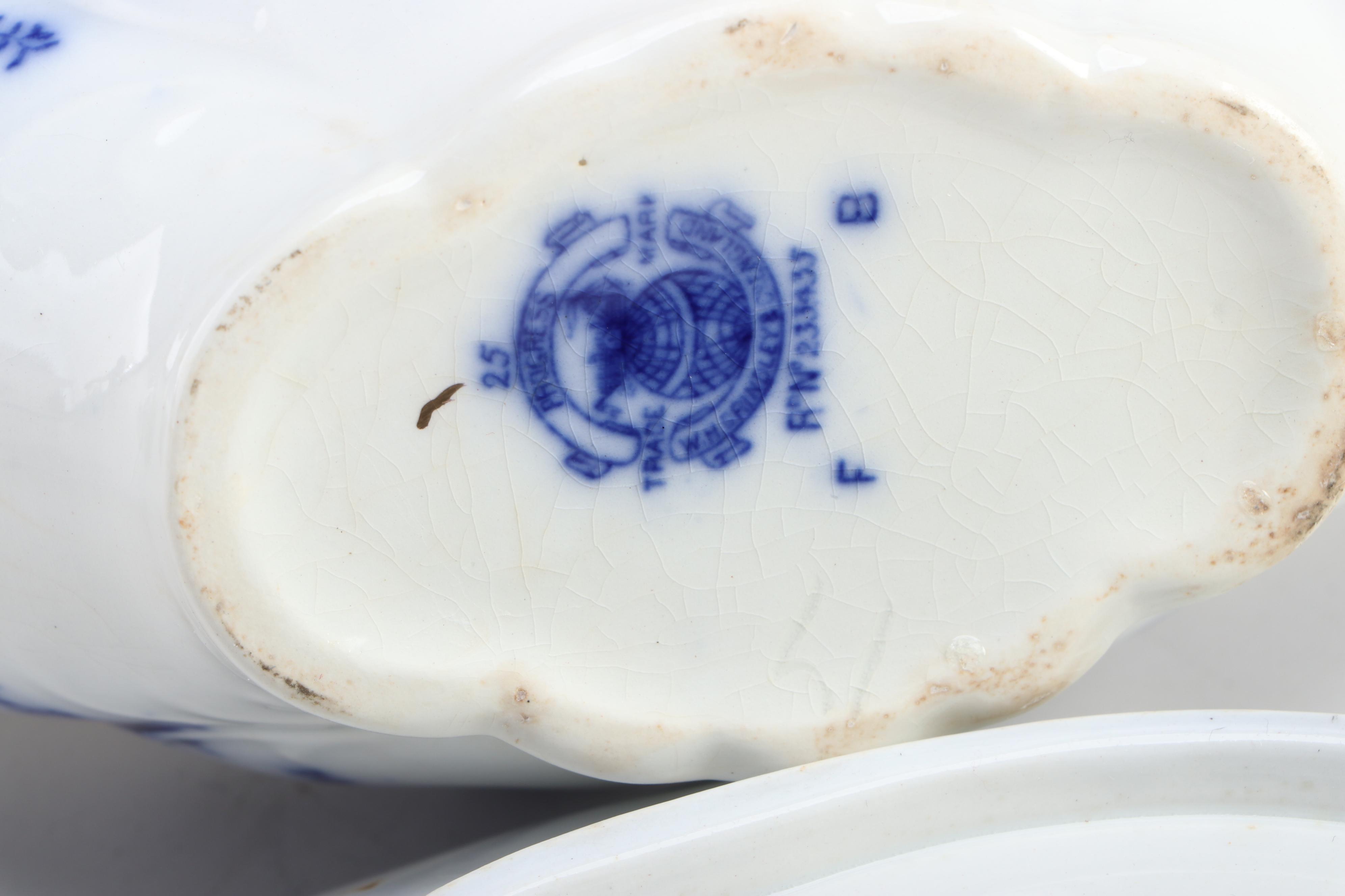 Grindley "Progress" and "Lorne" Flow Blue Gravy and Butter with Other Serveware