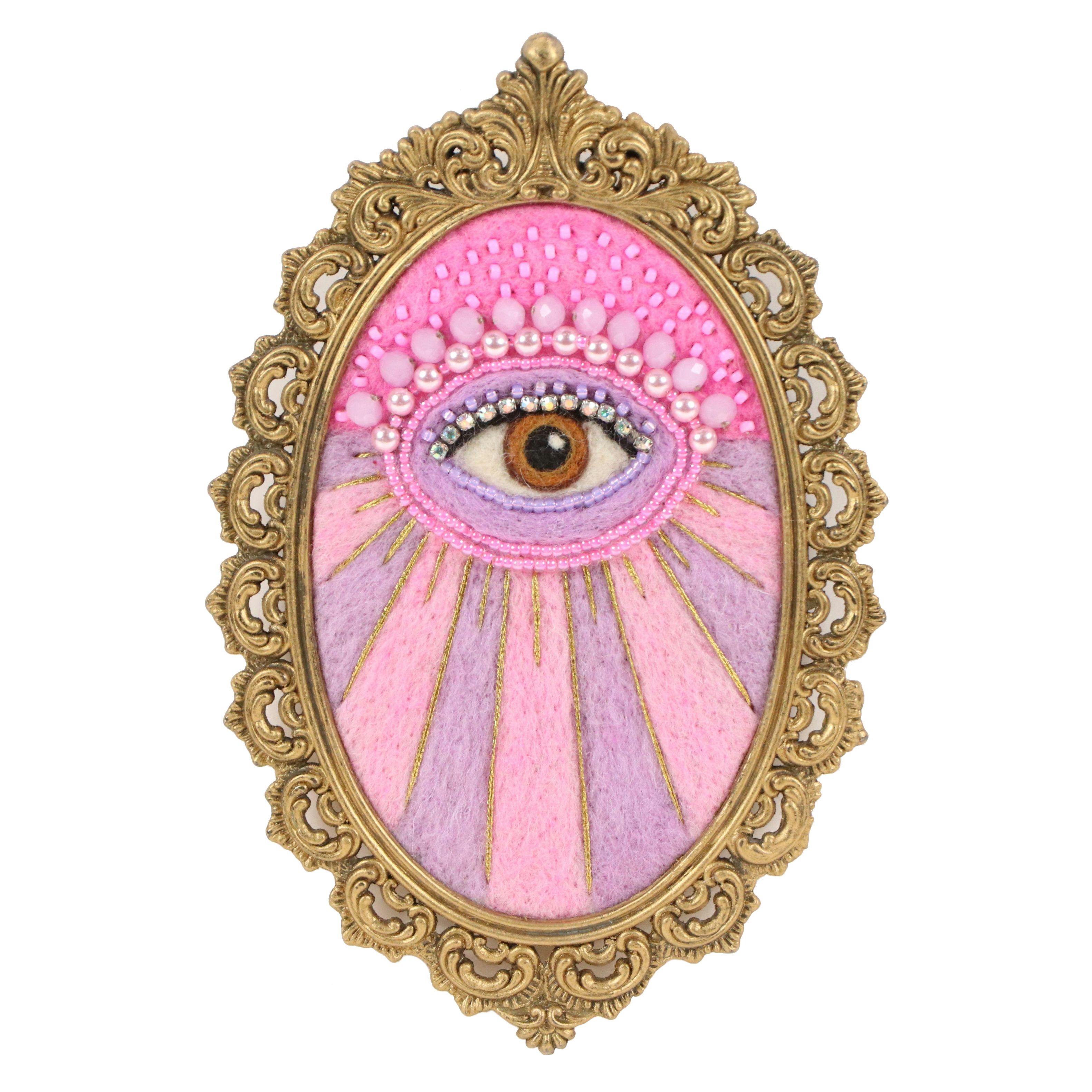 Sarah Miller Fiber Art Wall Hanging Art of Mystic Eye "Perfectly Pink-a-Fied"