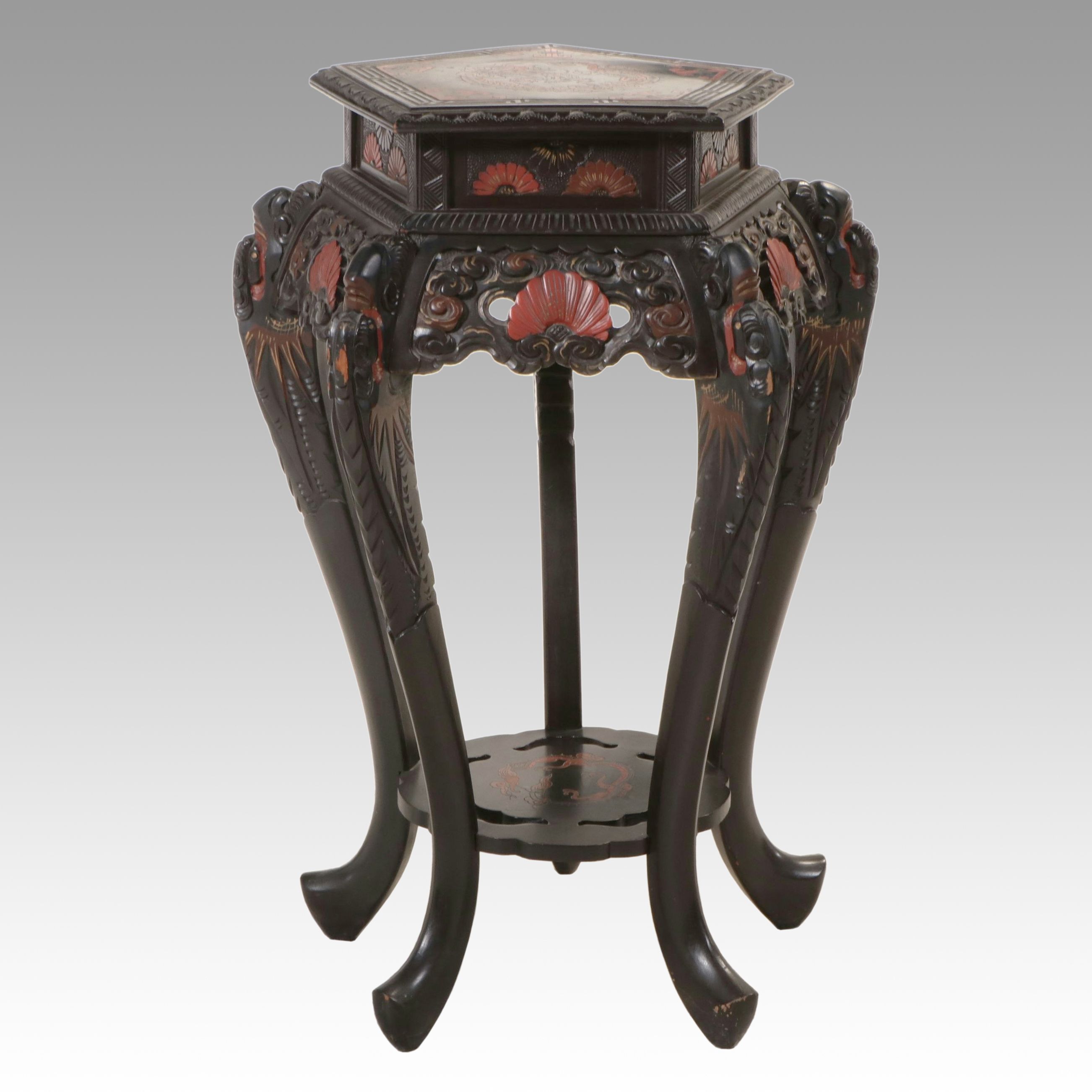 Chinese Carved and Lacquered Wood Stand