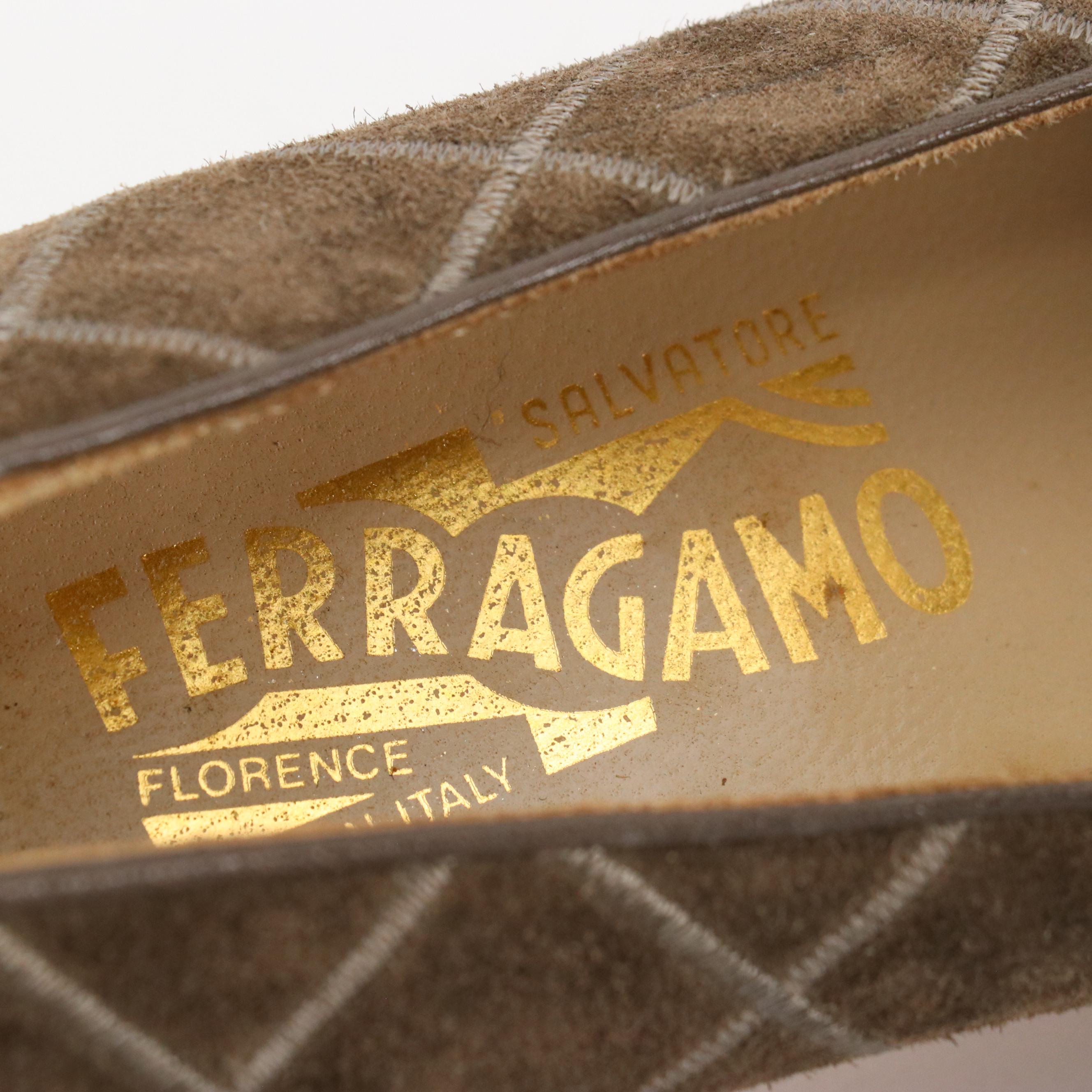 Salvatore Ferragamo Diamond Stitched Heels and Round Toe Wedges in Leather