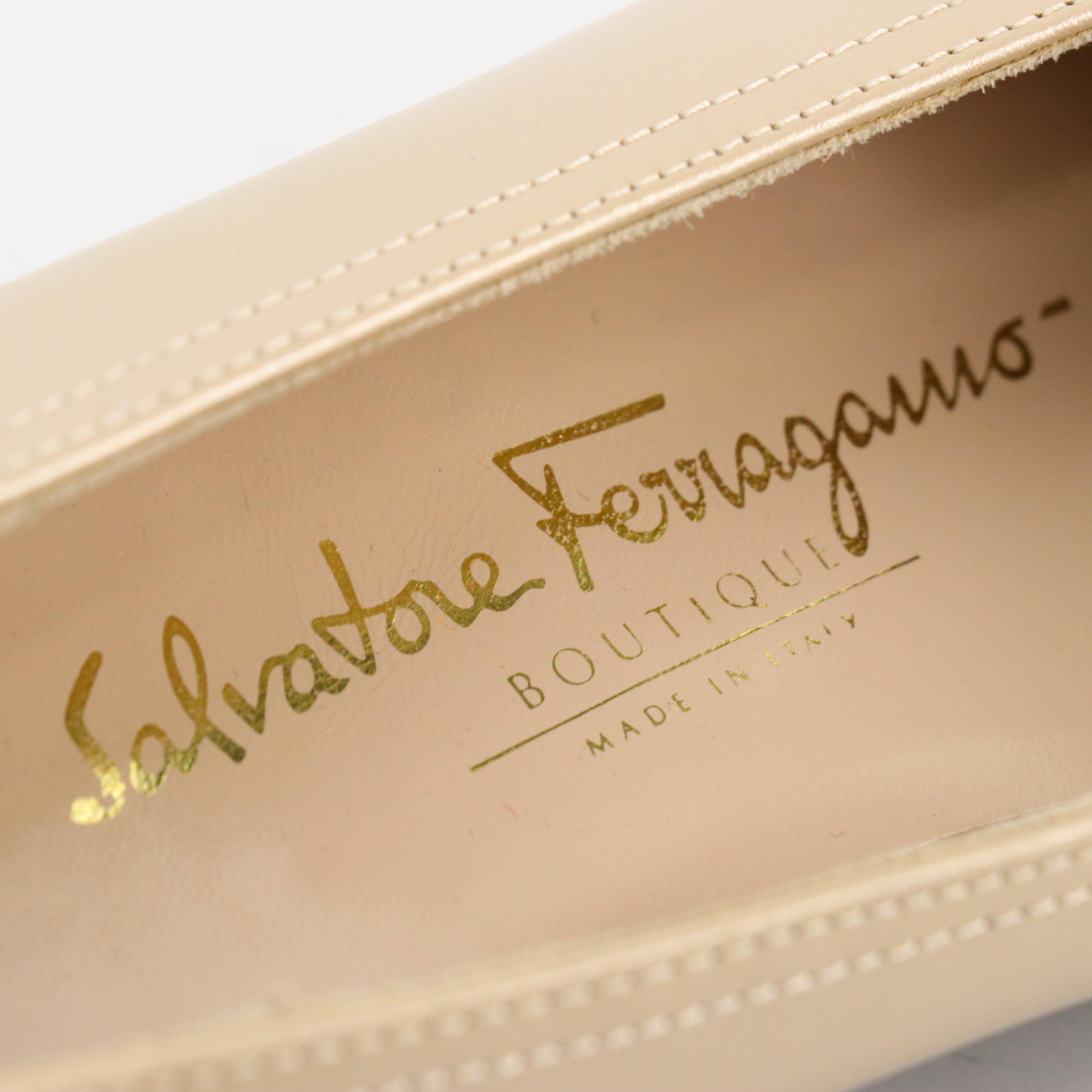 Salvatore Ferragamo Diamond Stitched Heels and Round Toe Wedges in Leather