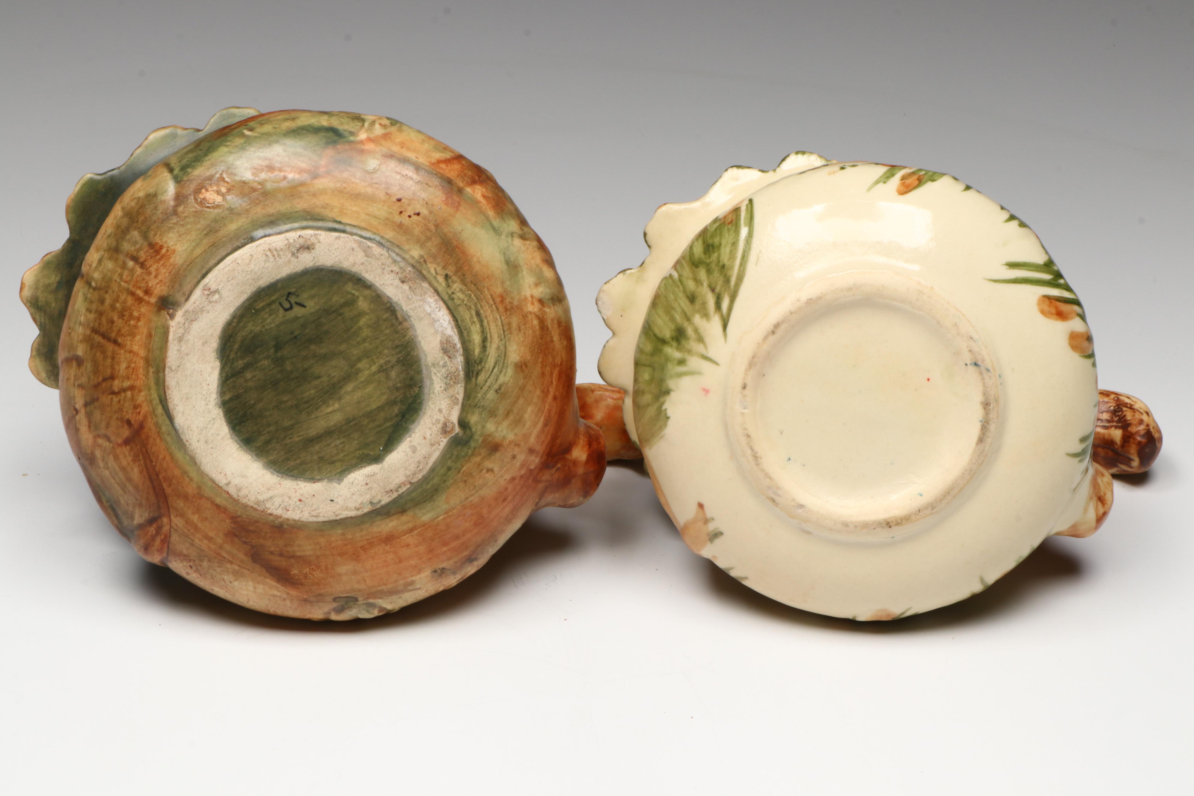 Weller Pottery "Woodcraft" Figural Squirrel Ceramic Wall Pocket and Bowls