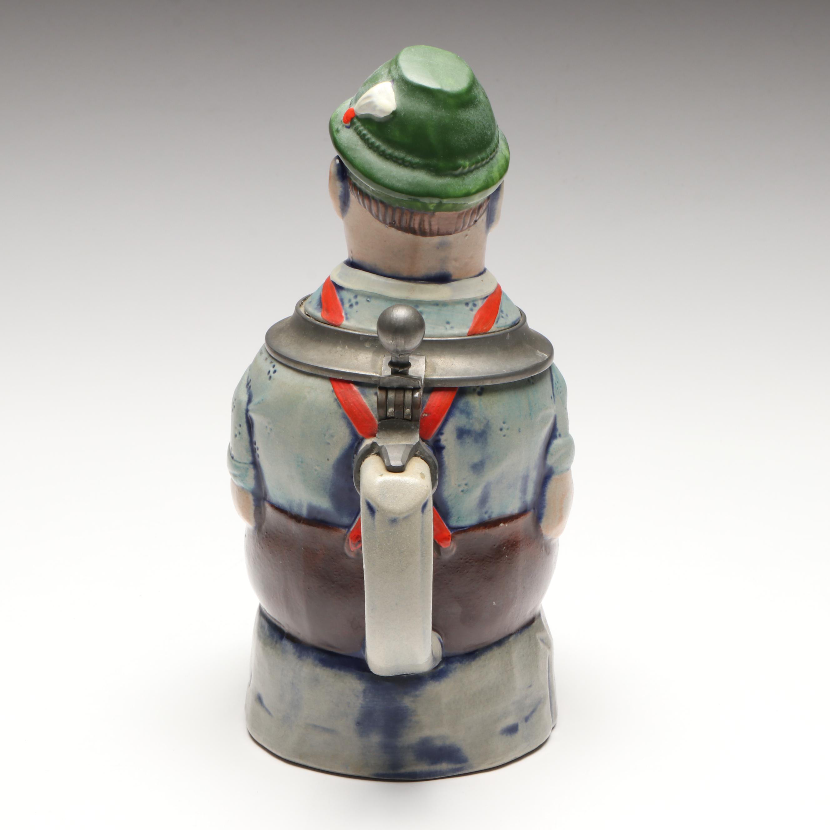 Gerz German Ceramic Accordion Player Beer Stein, Mid to Late 20th Century