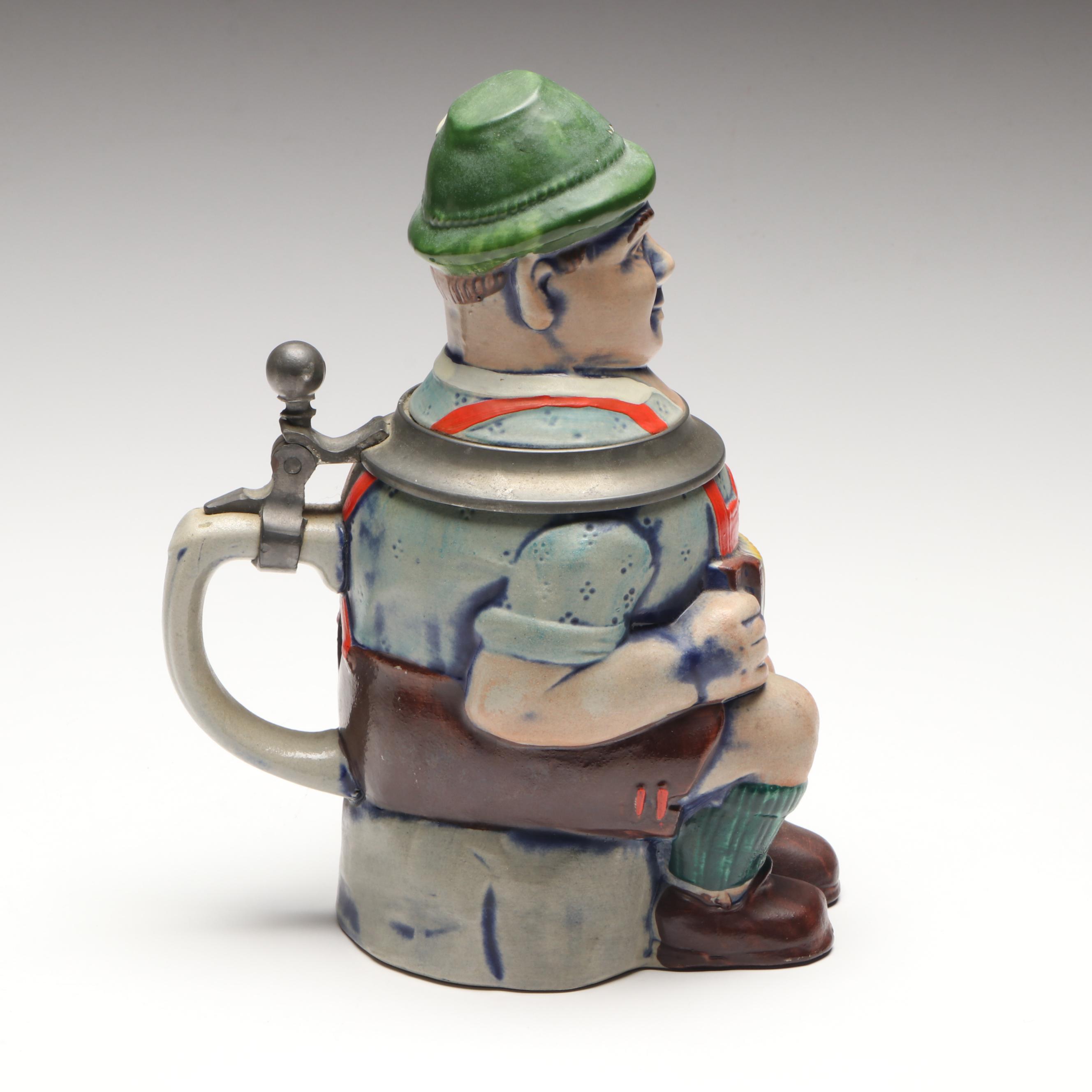 Gerz German Ceramic Accordion Player Beer Stein, Mid to Late 20th Century