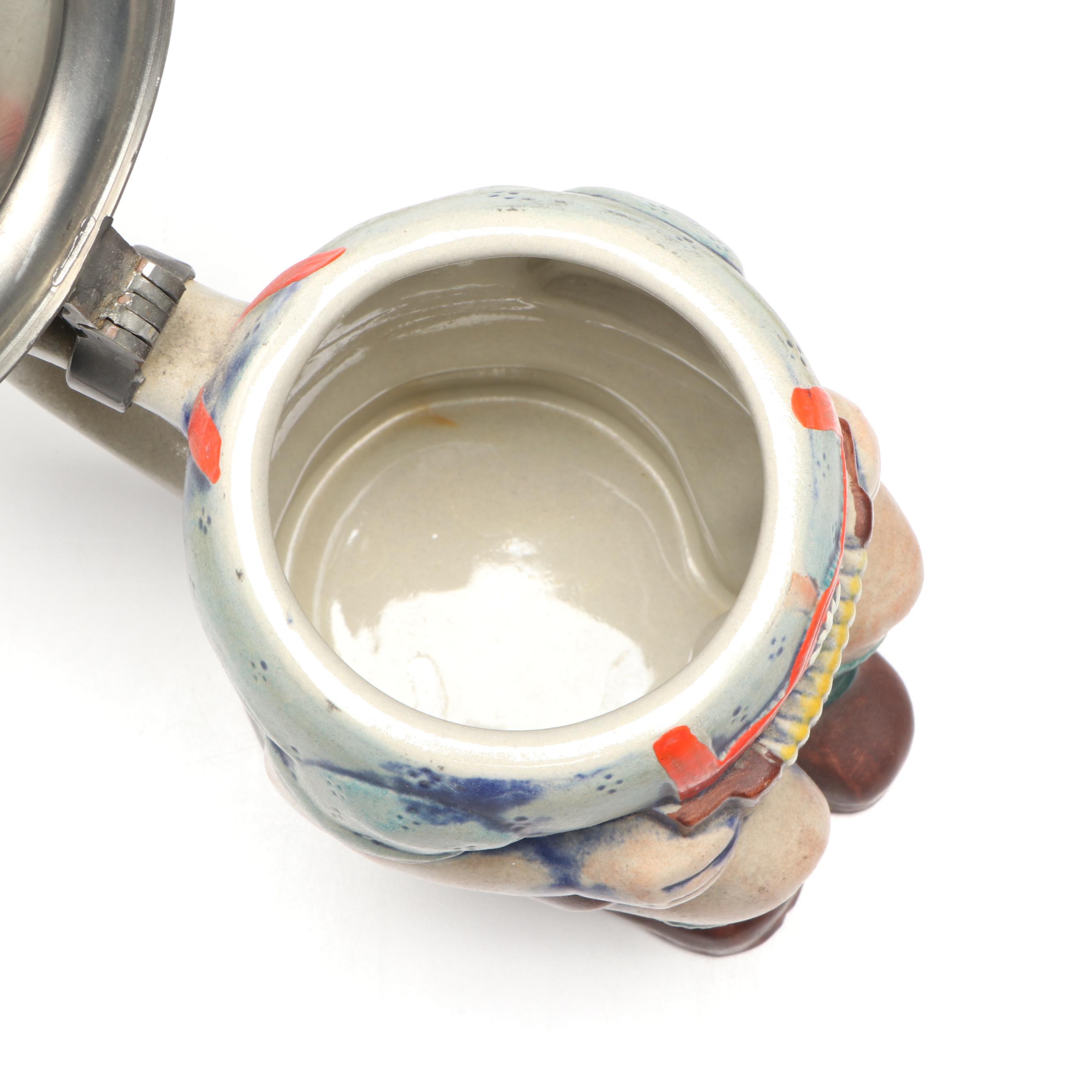 Gerz German Ceramic Accordion Player Beer Stein, Mid to Late 20th Century