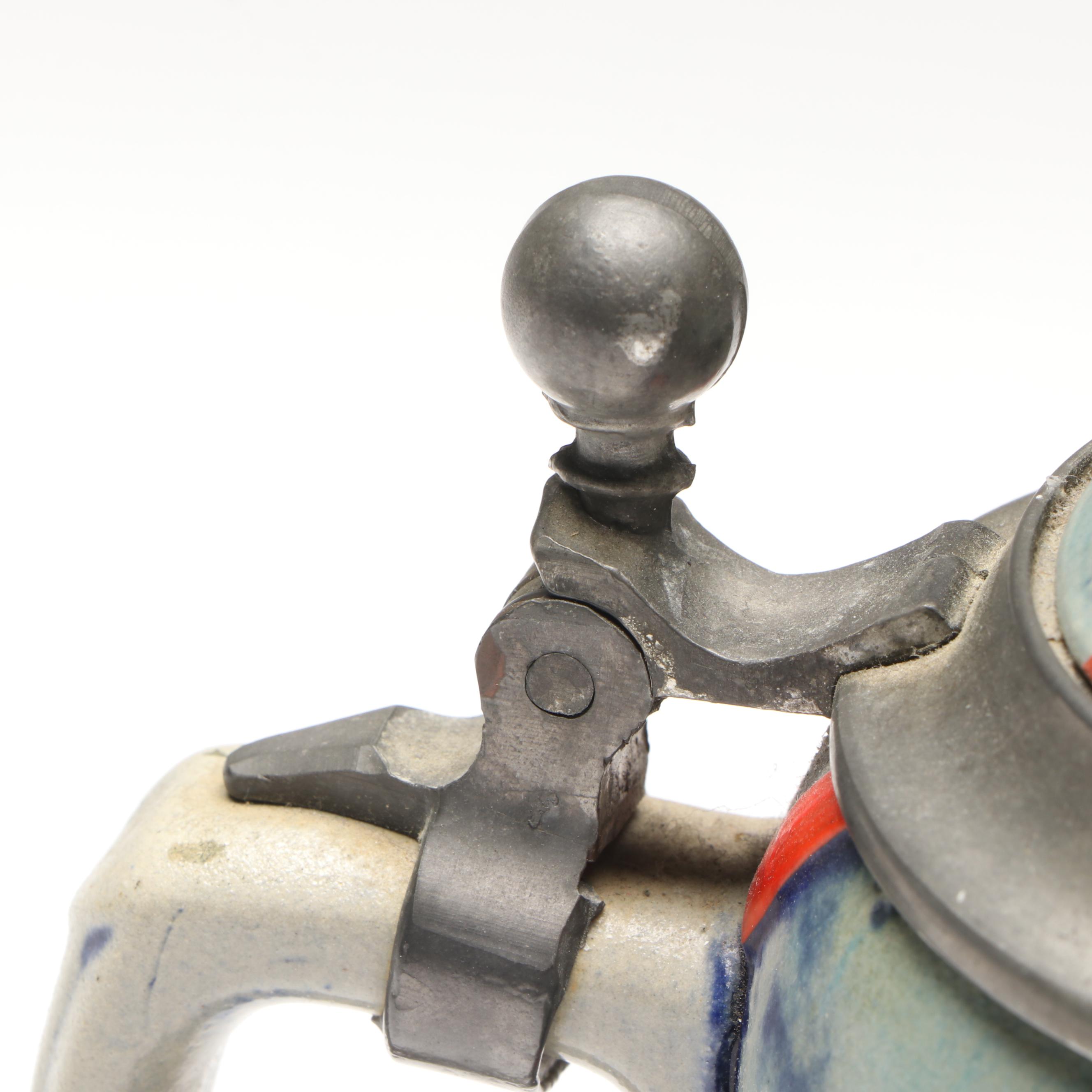 Gerz German Ceramic Accordion Player Beer Stein, Mid to Late 20th Century