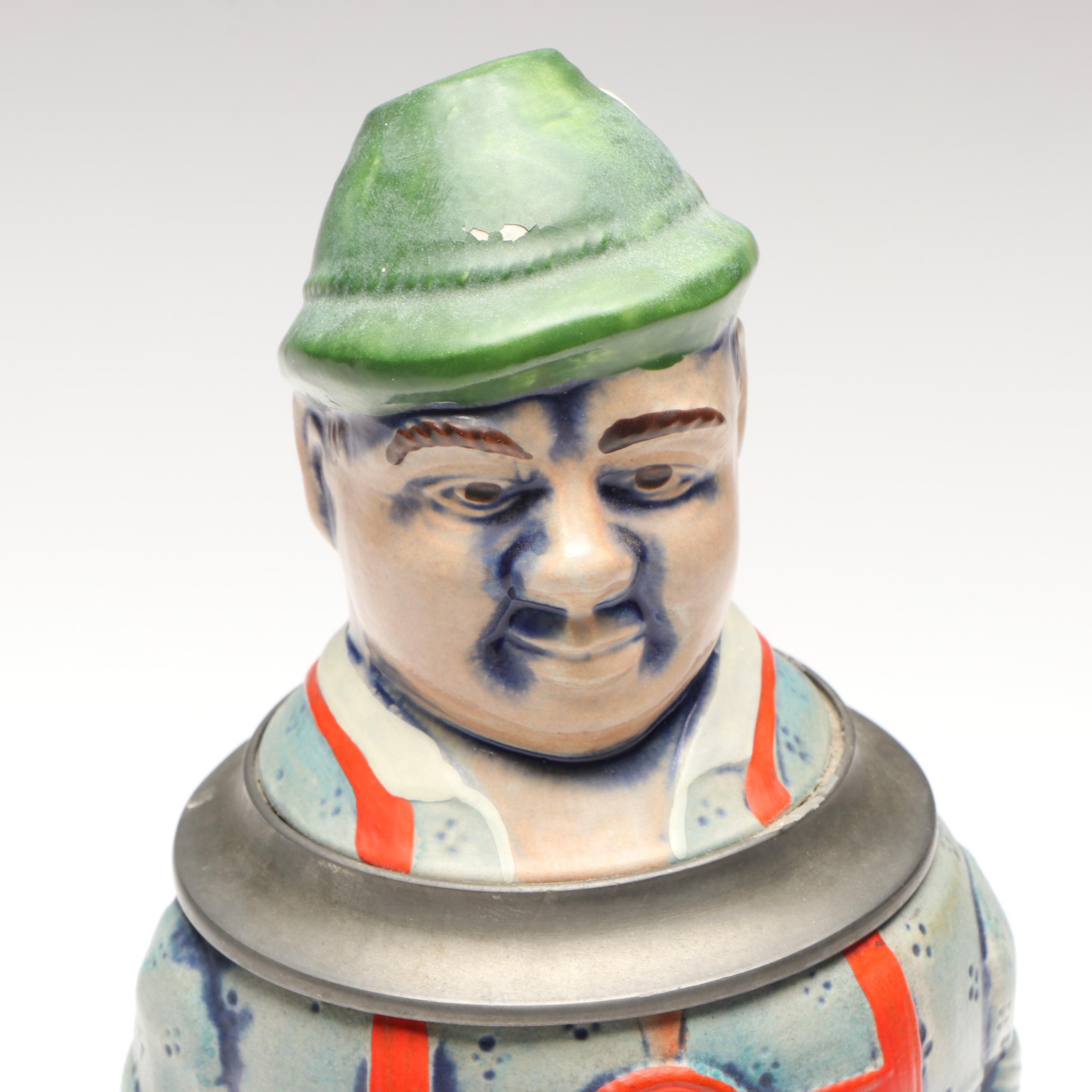 Gerz German Ceramic Accordion Player Beer Stein, Mid to Late 20th Century