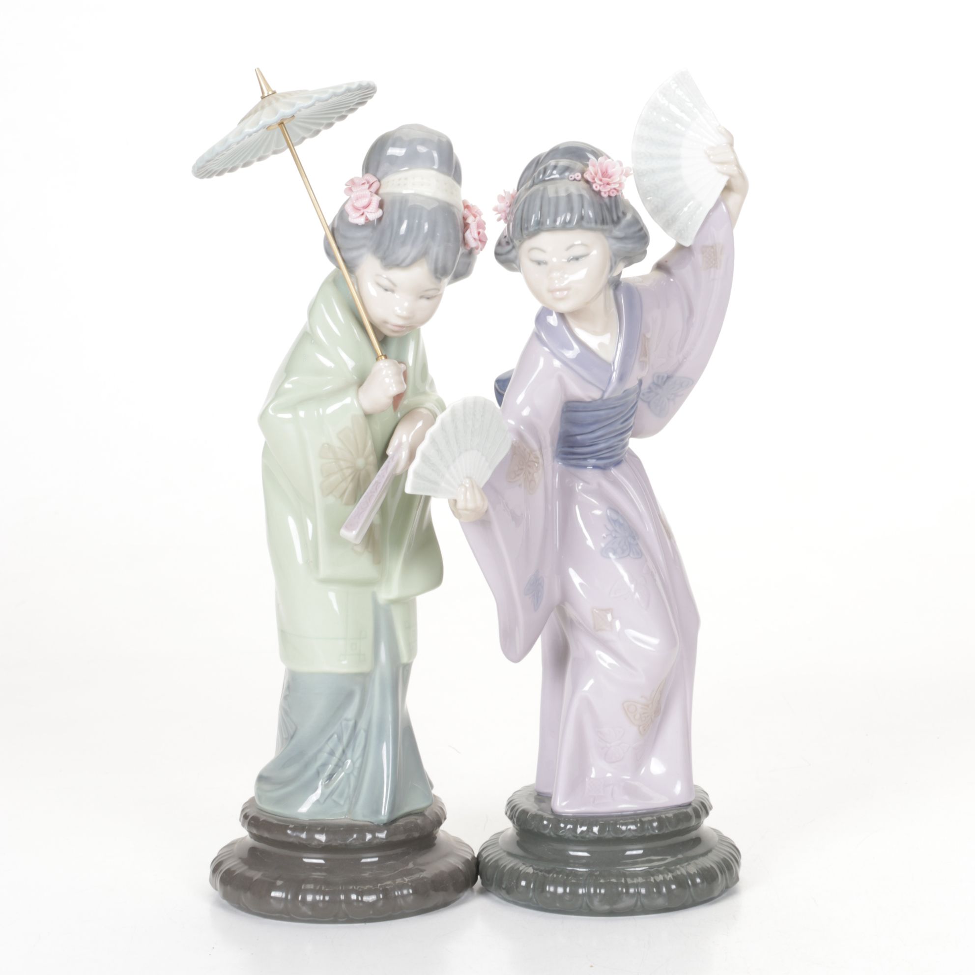 Lladró "Spring Geisha" and "Geisha with Fans" Porcelain Figurines, 1978