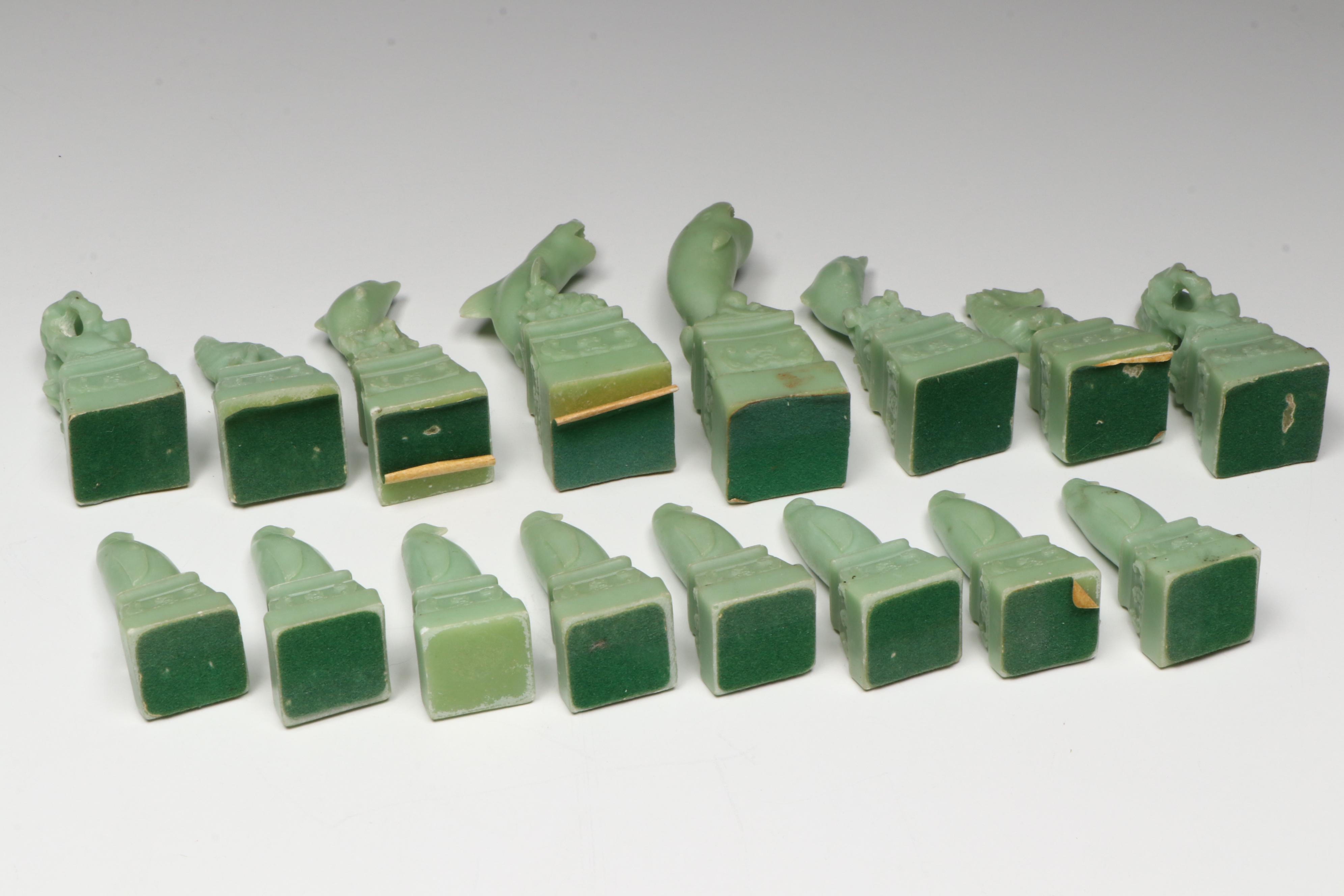 Marine Animal Chess Set with Green and White Marble Board