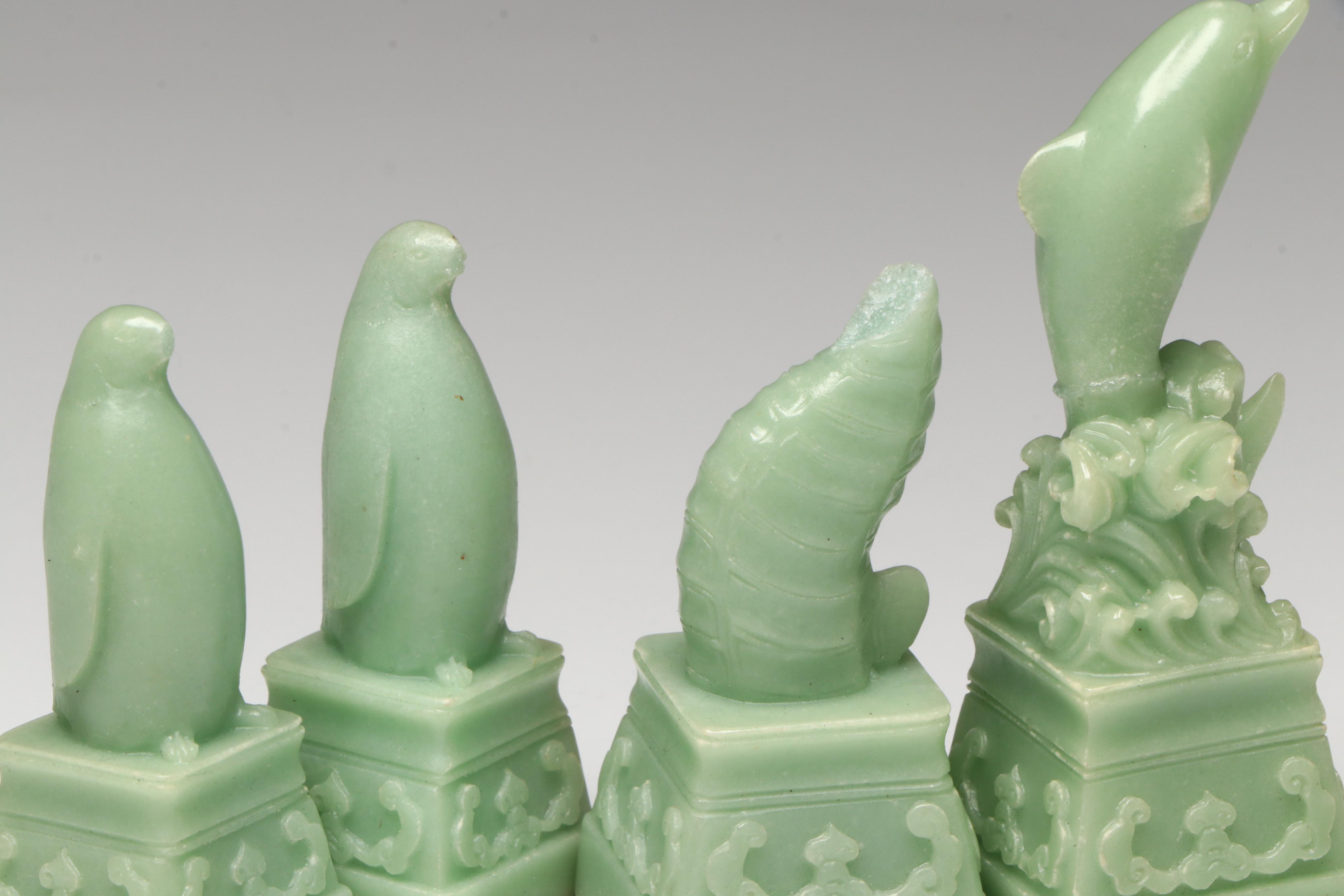 Marine Animal Chess Set with Green and White Marble Board