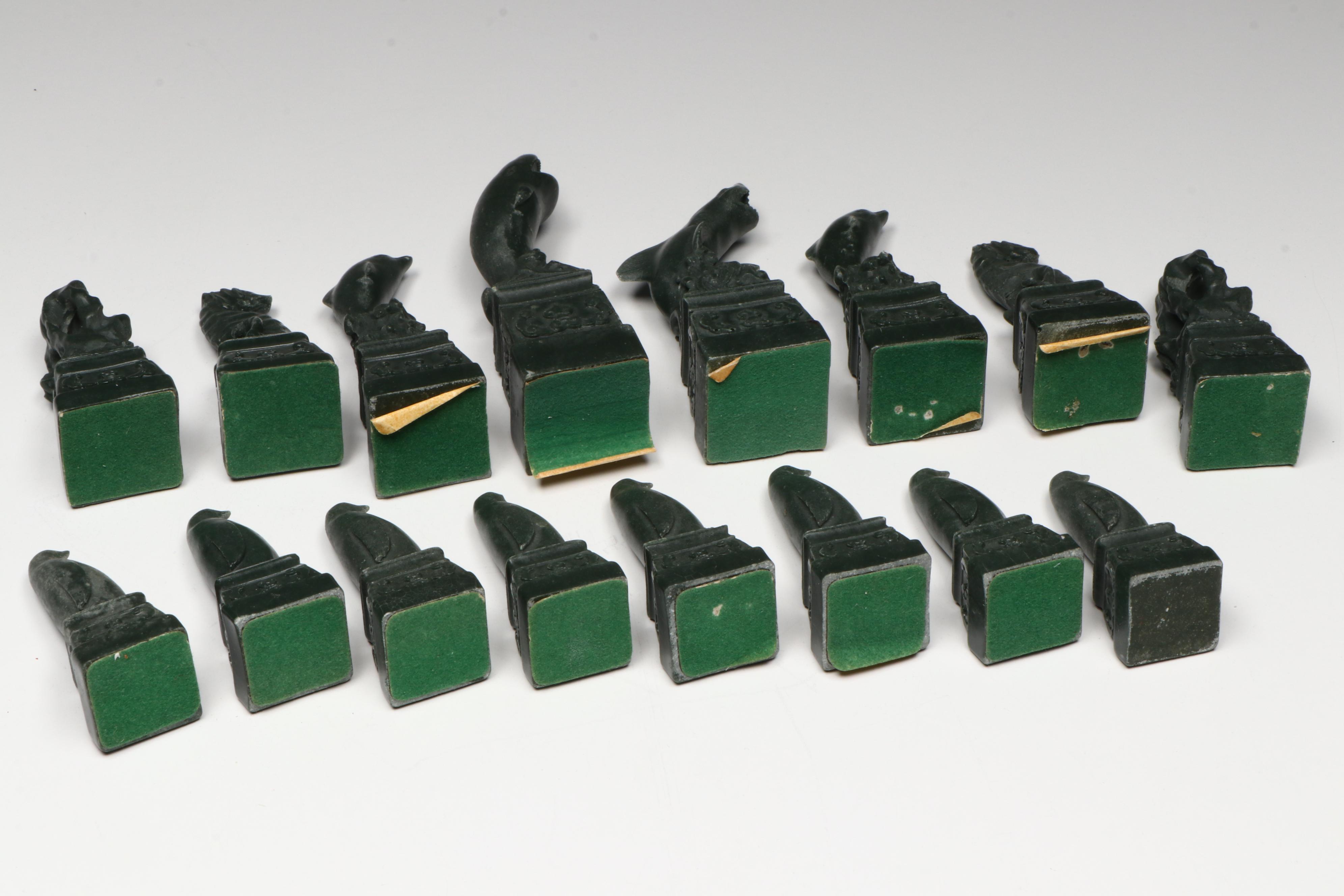 Marine Animal Chess Set with Green and White Marble Board