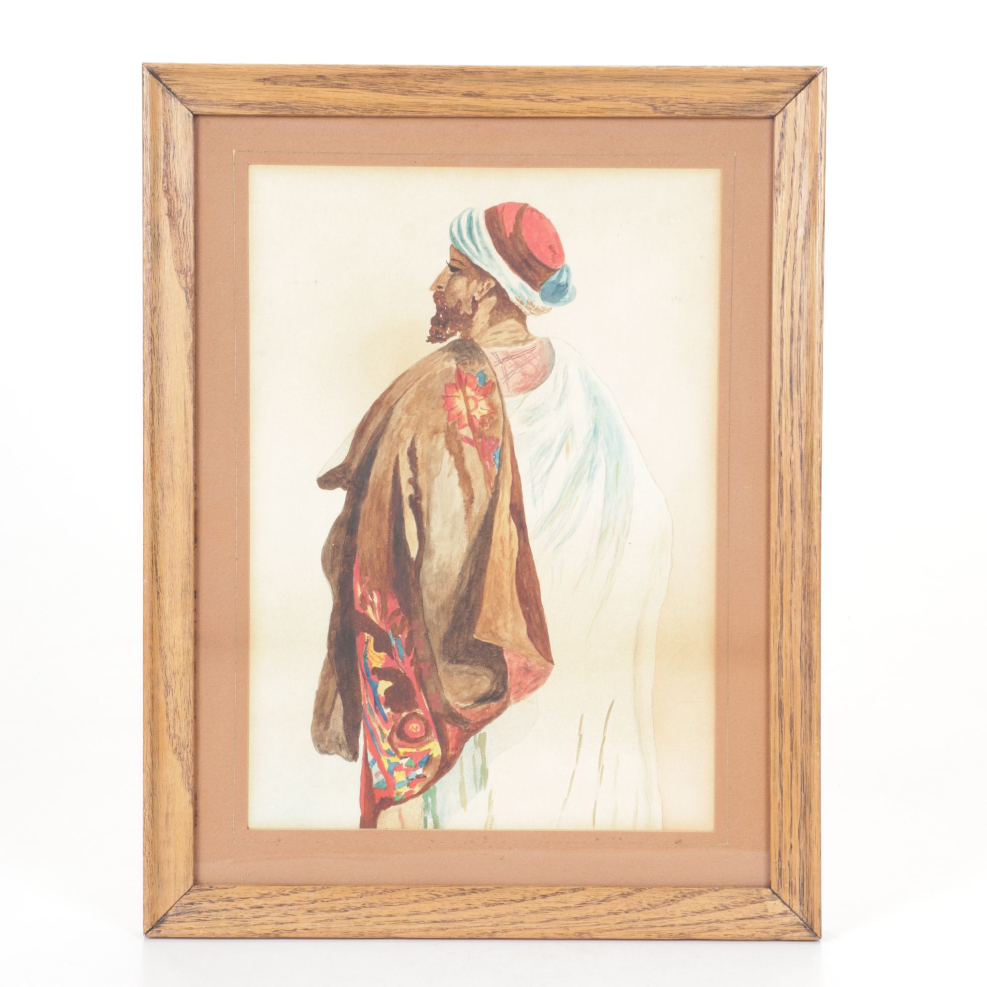 Variant Orientalist Portrait Watercolor Painting of Middle Eastern Man