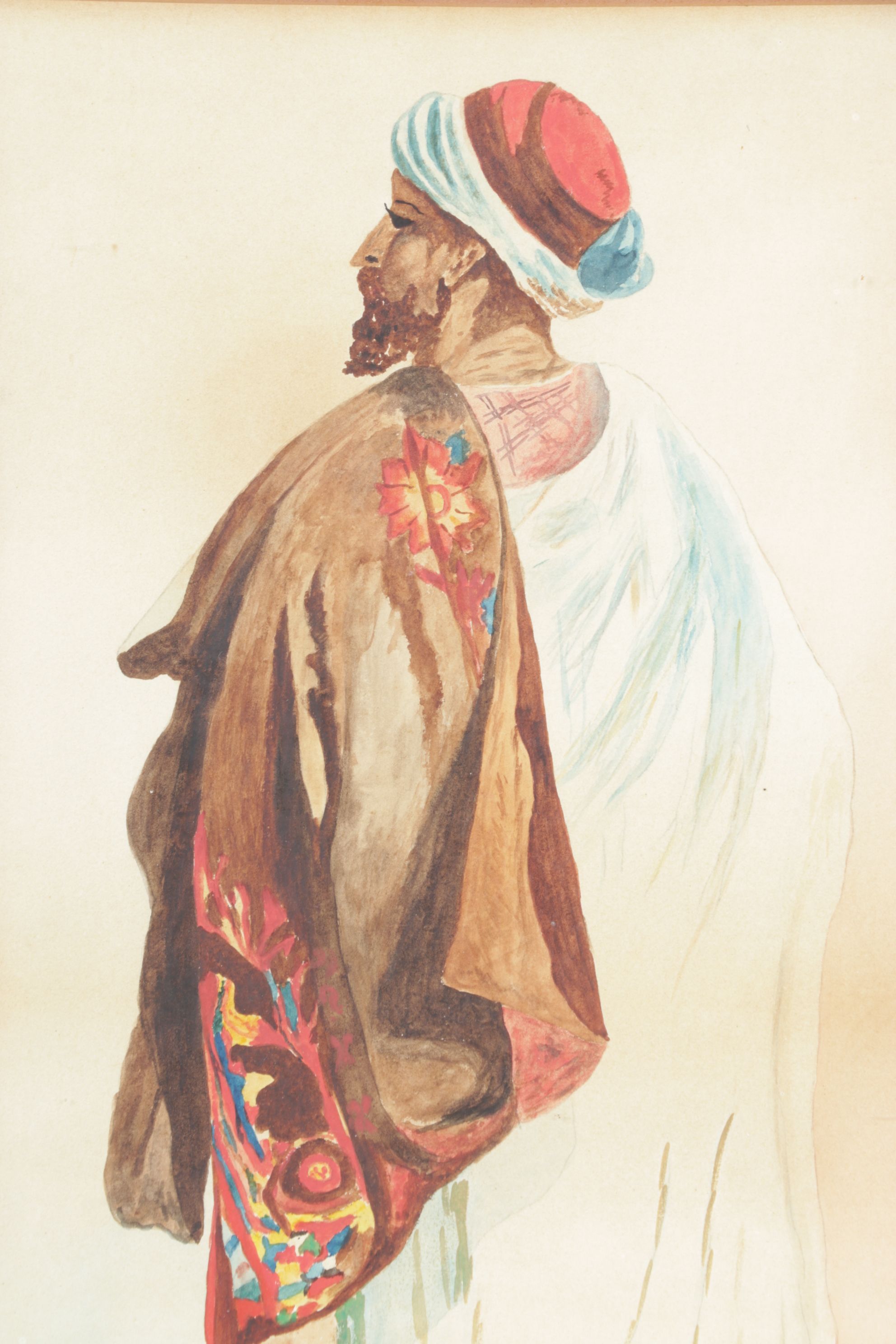 Variant Orientalist Portrait Watercolor Painting of Middle Eastern Man