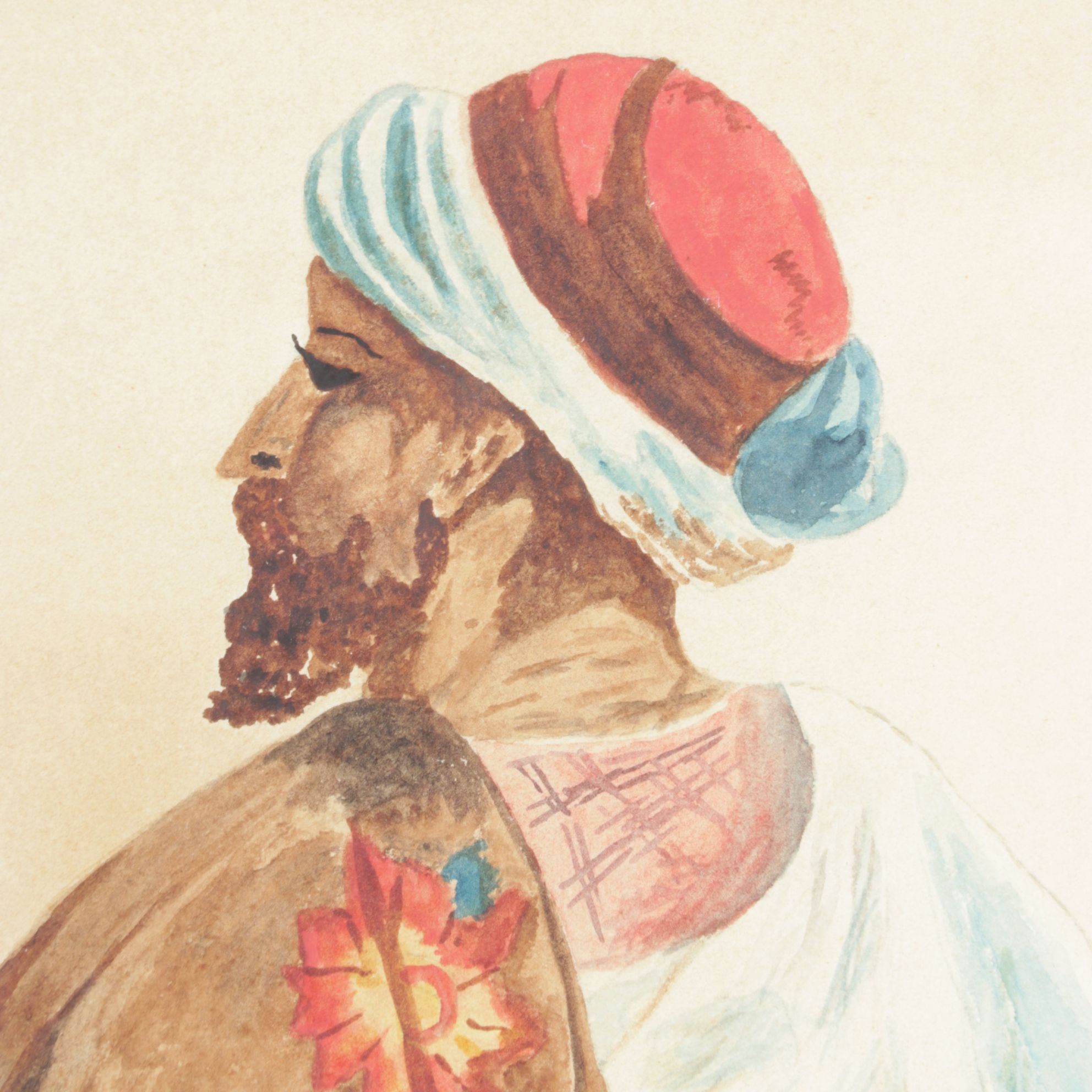 Variant Orientalist Portrait Watercolor Painting of Middle Eastern Man