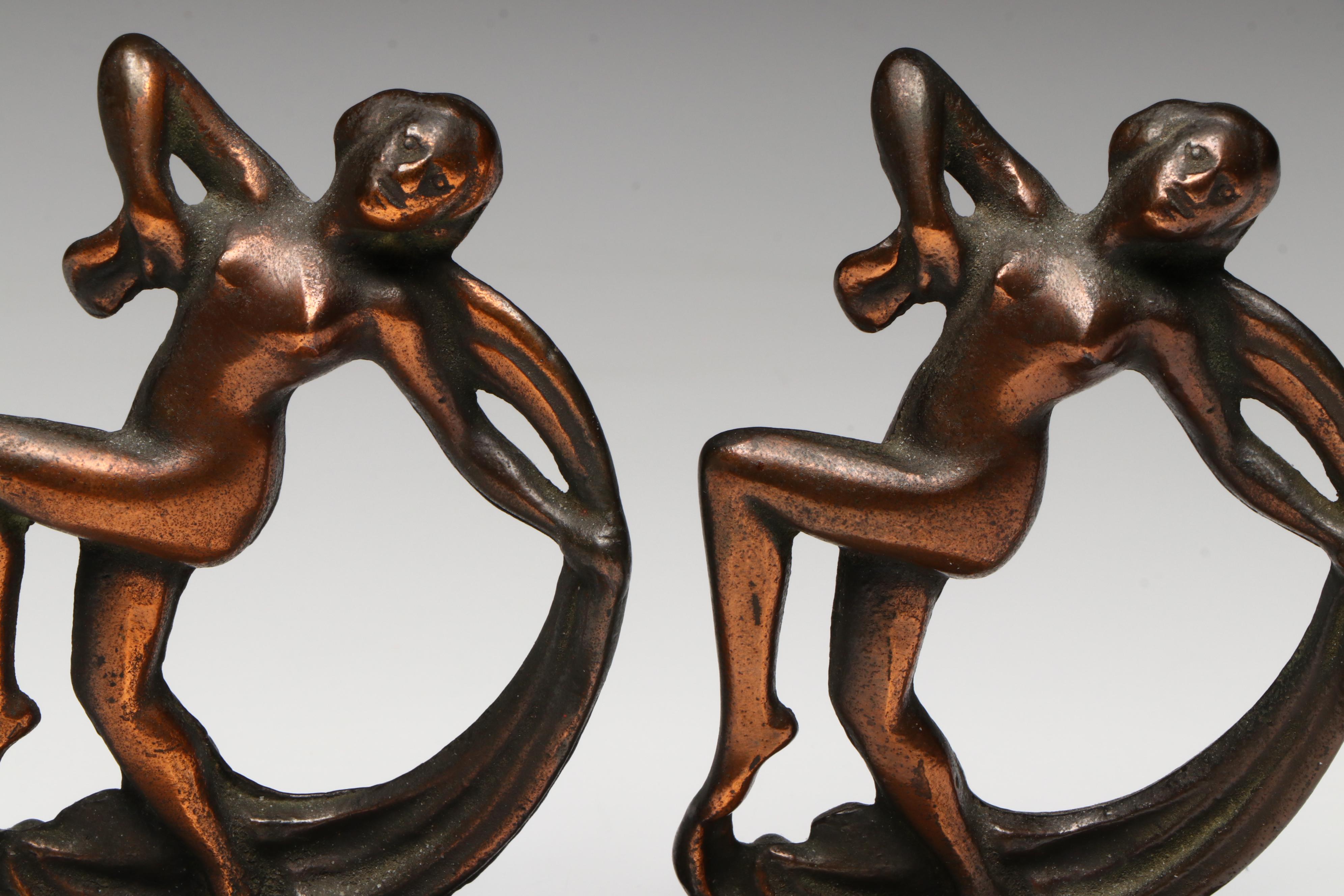 Art Nouveau Style Bronze Bookends with Old Mission Kopperkraft Bookends