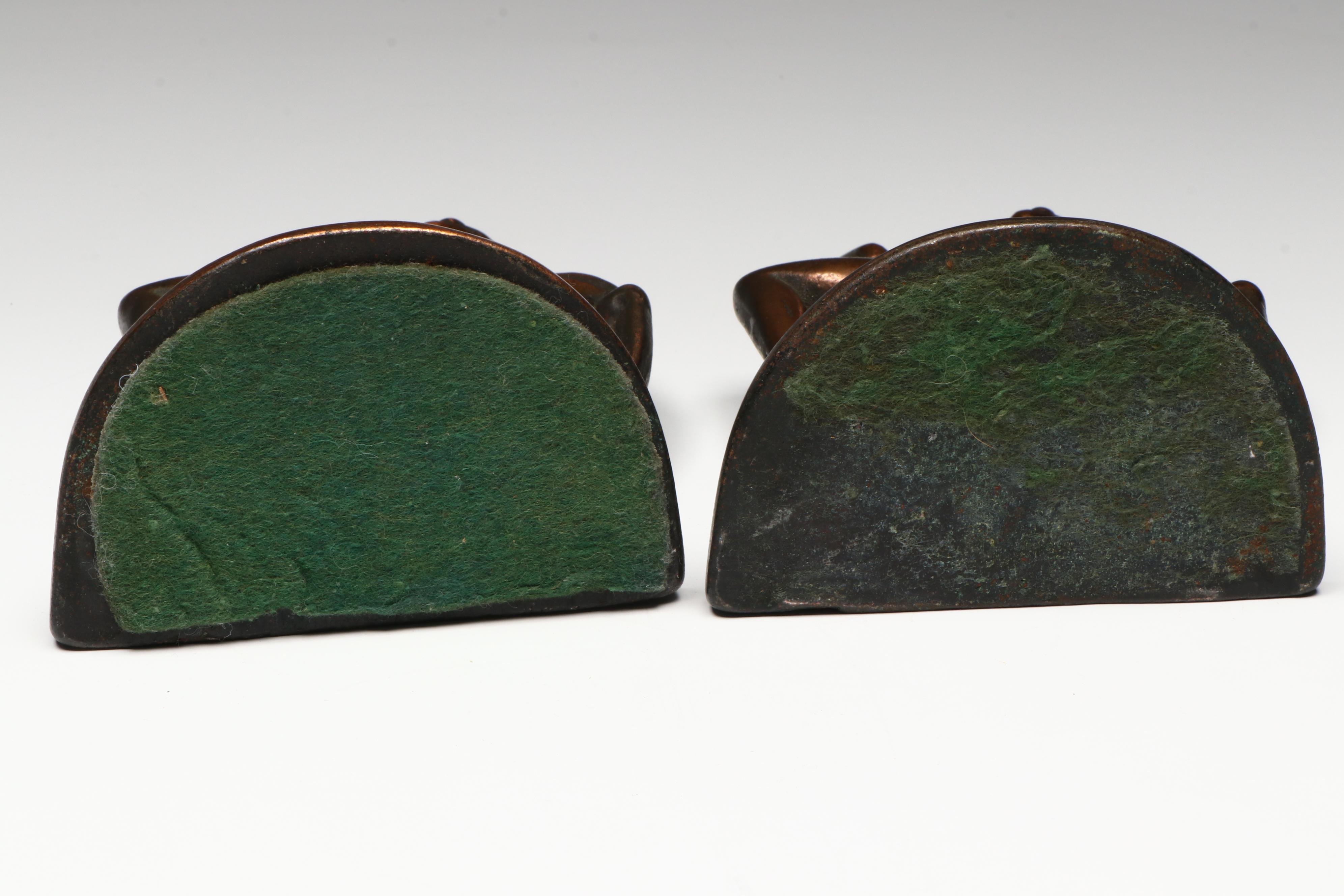 Art Nouveau Style Bronze Bookends with Old Mission Kopperkraft Bookends