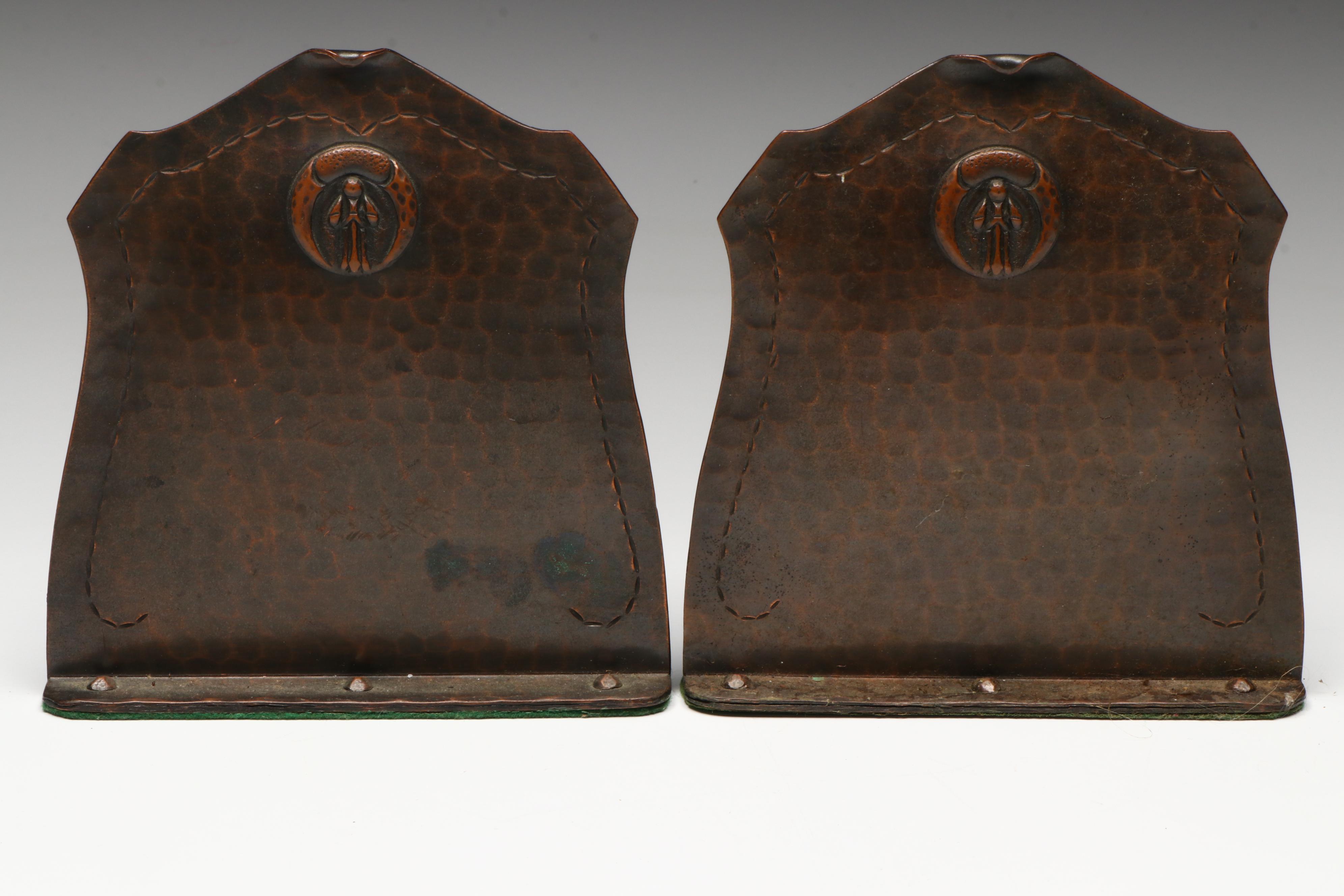 Art Nouveau Style Bronze Bookends with Old Mission Kopperkraft Bookends