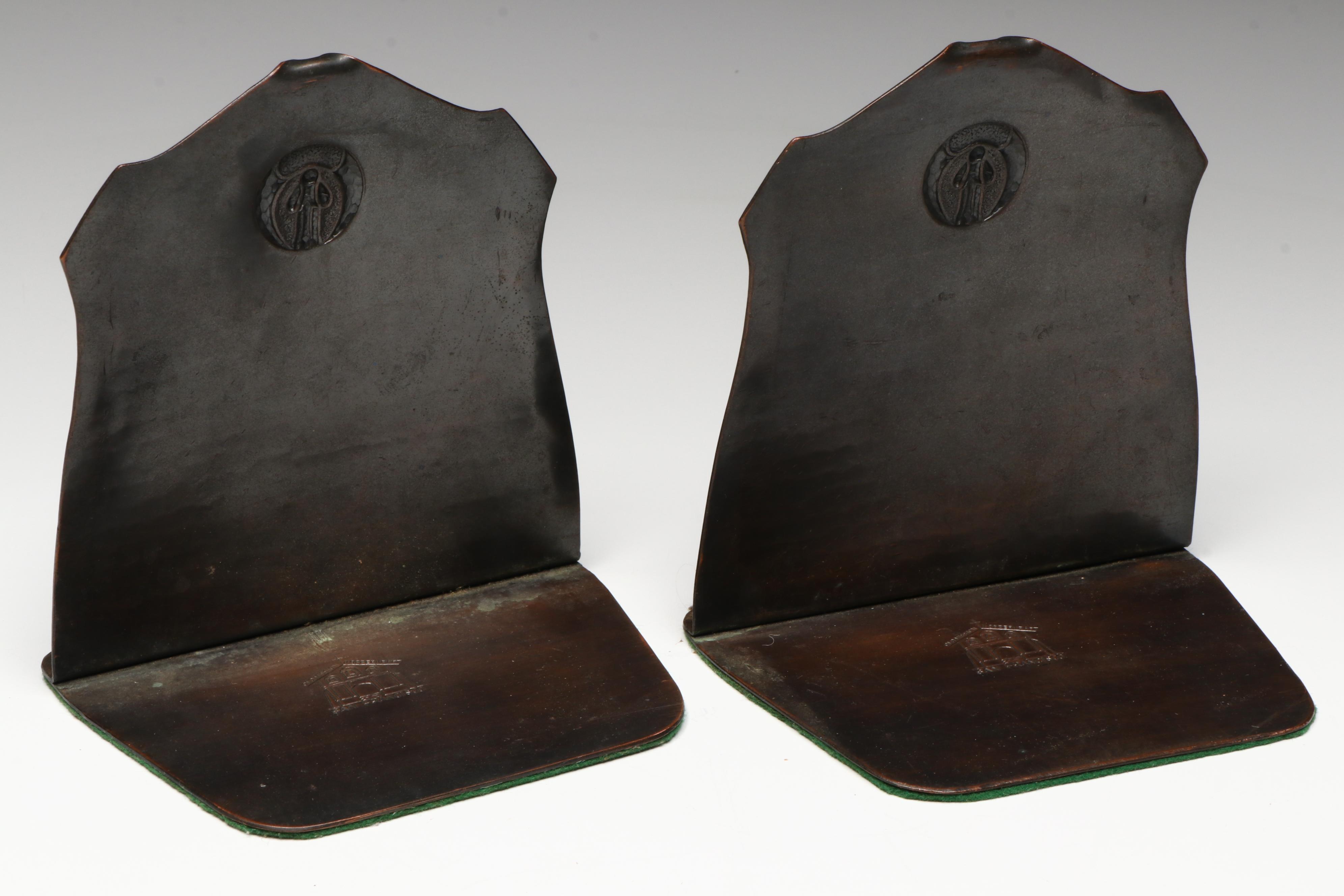 Art Nouveau Style Bronze Bookends with Old Mission Kopperkraft Bookends