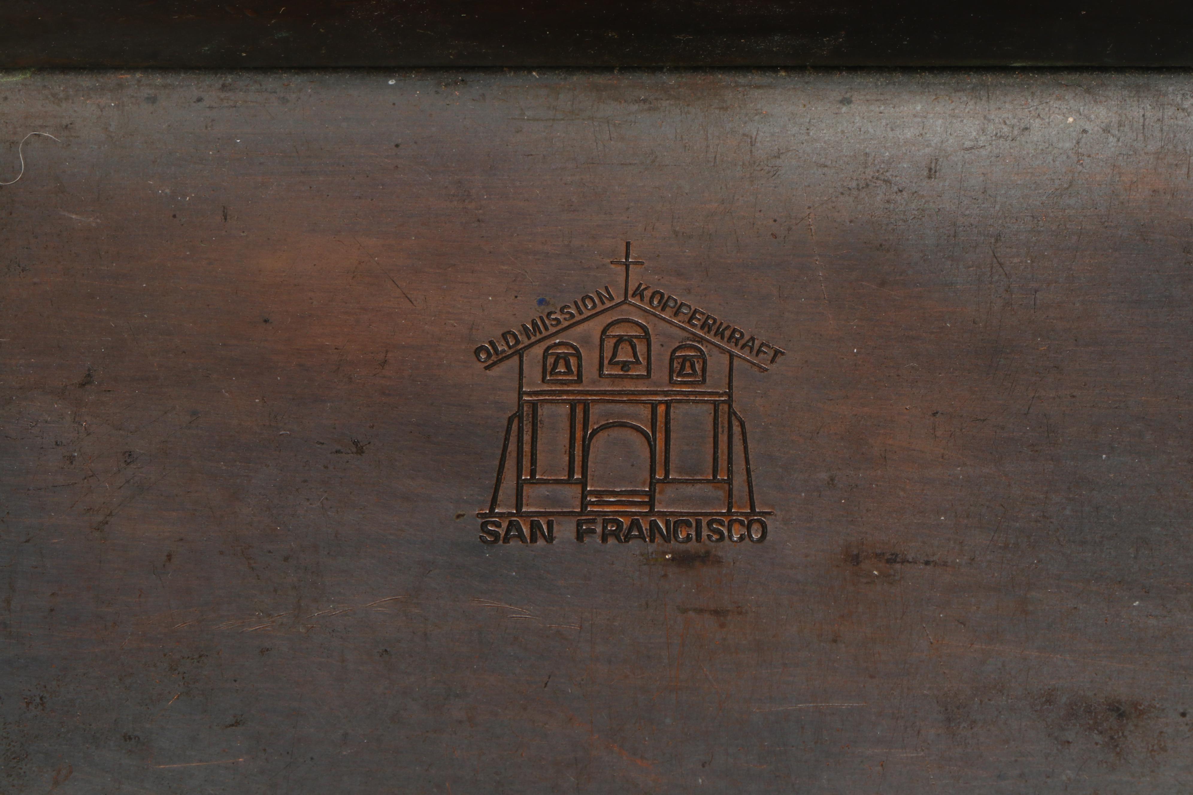 Art Nouveau Style Bronze Bookends with Old Mission Kopperkraft Bookends