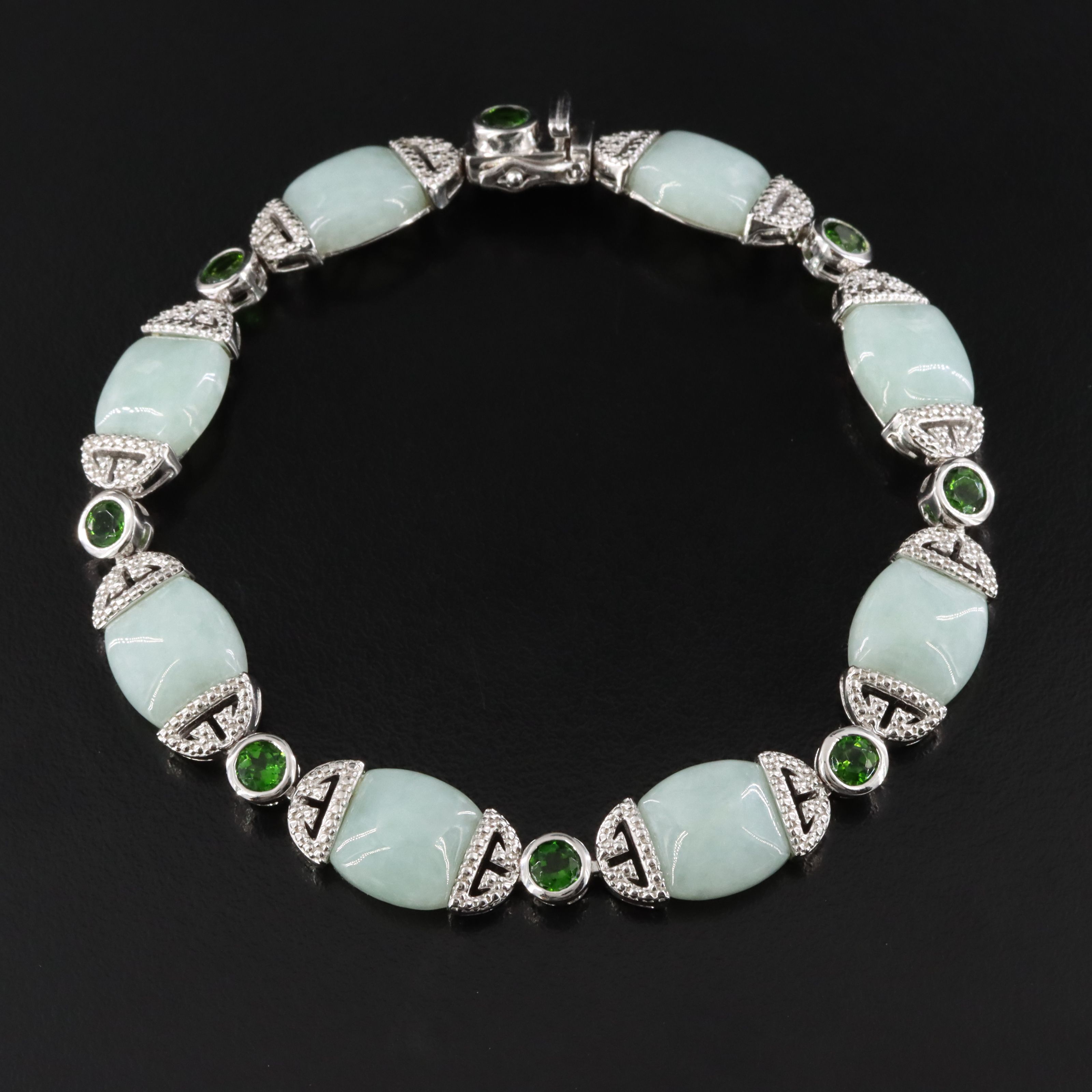 Sterling Jadeite and Diopside Bracelet