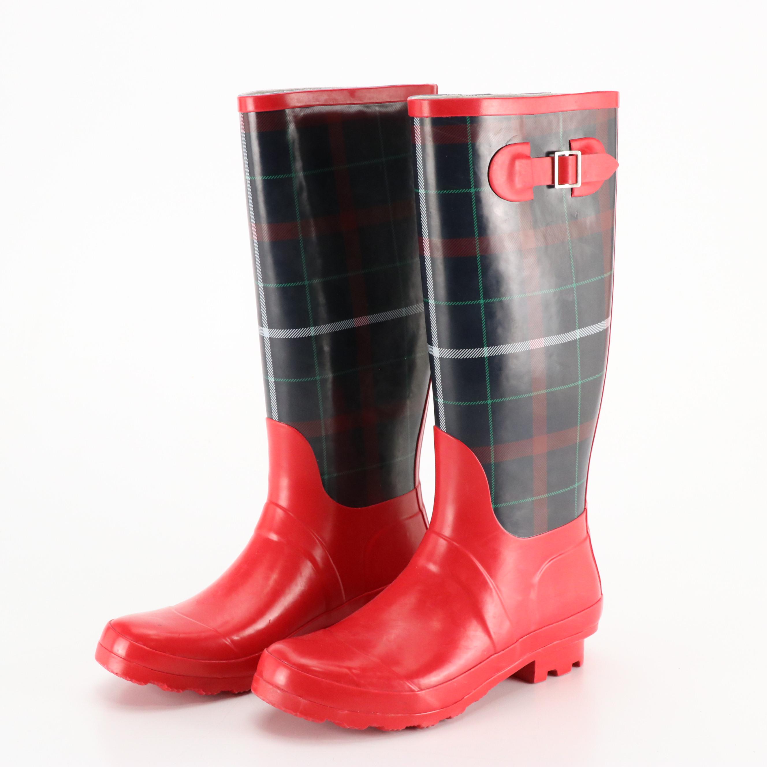 Talbots Plaid Pattern 15" Rubber Rain Boots
