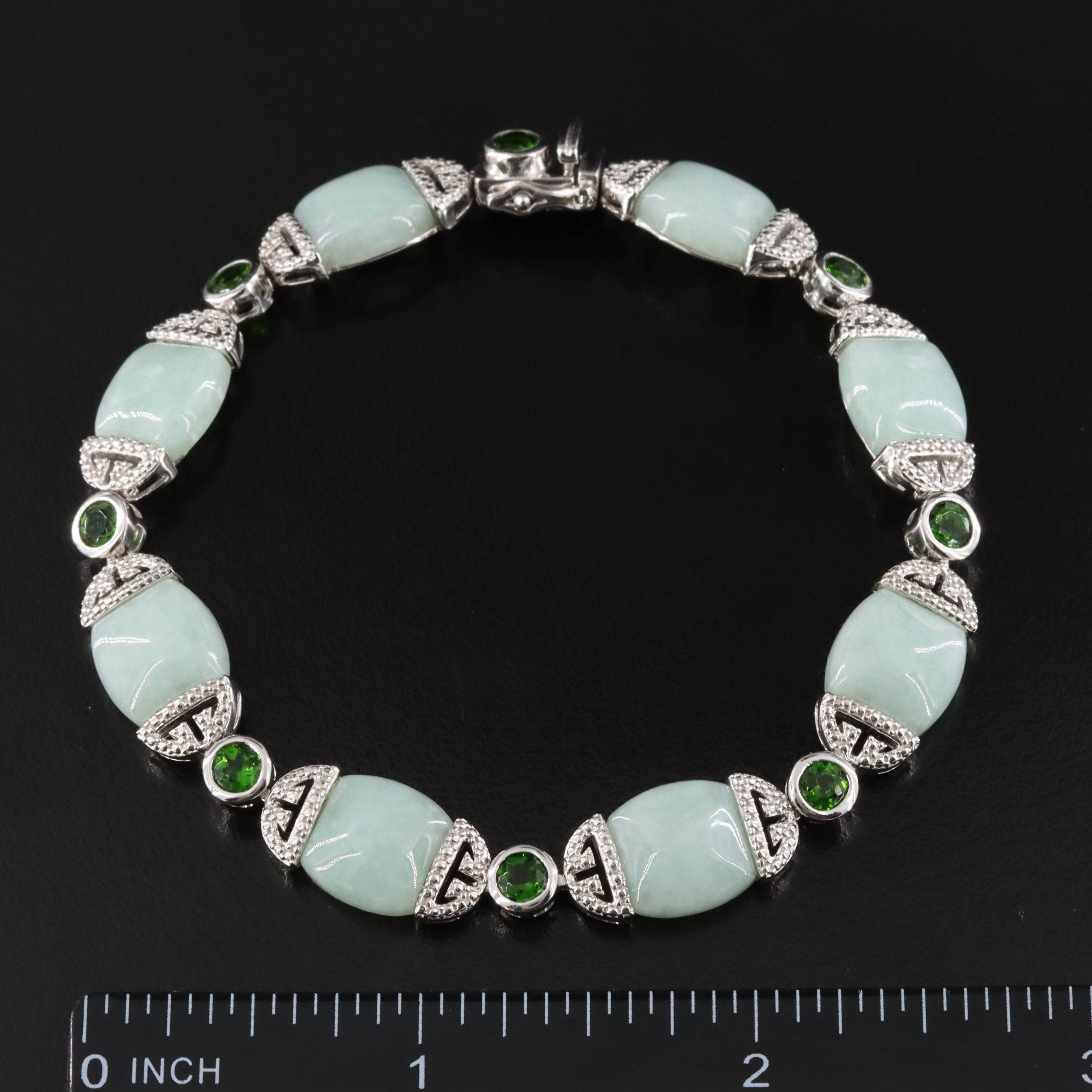 Sterling Jadeite and Diopside Bracelet