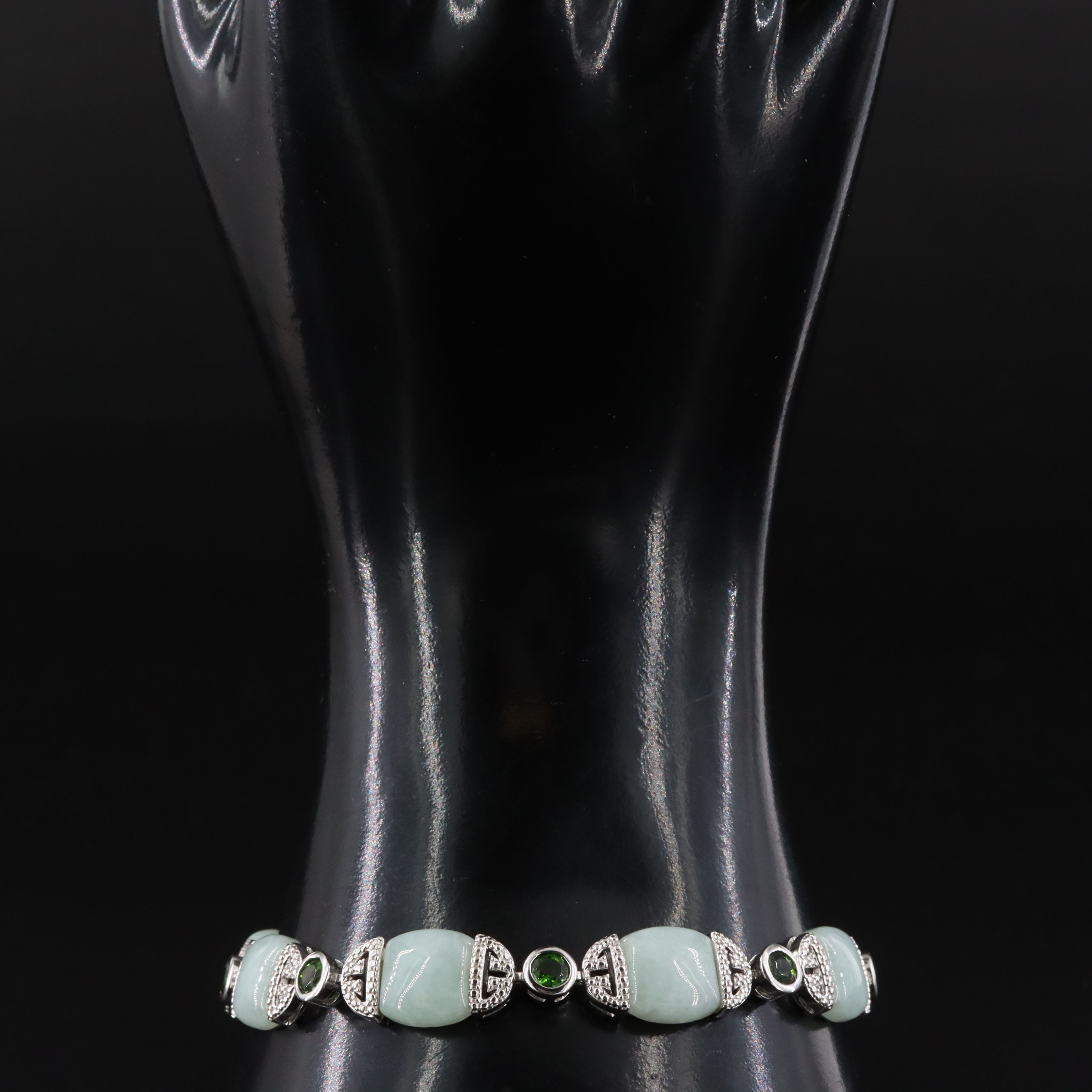 Sterling Jadeite and Diopside Bracelet
