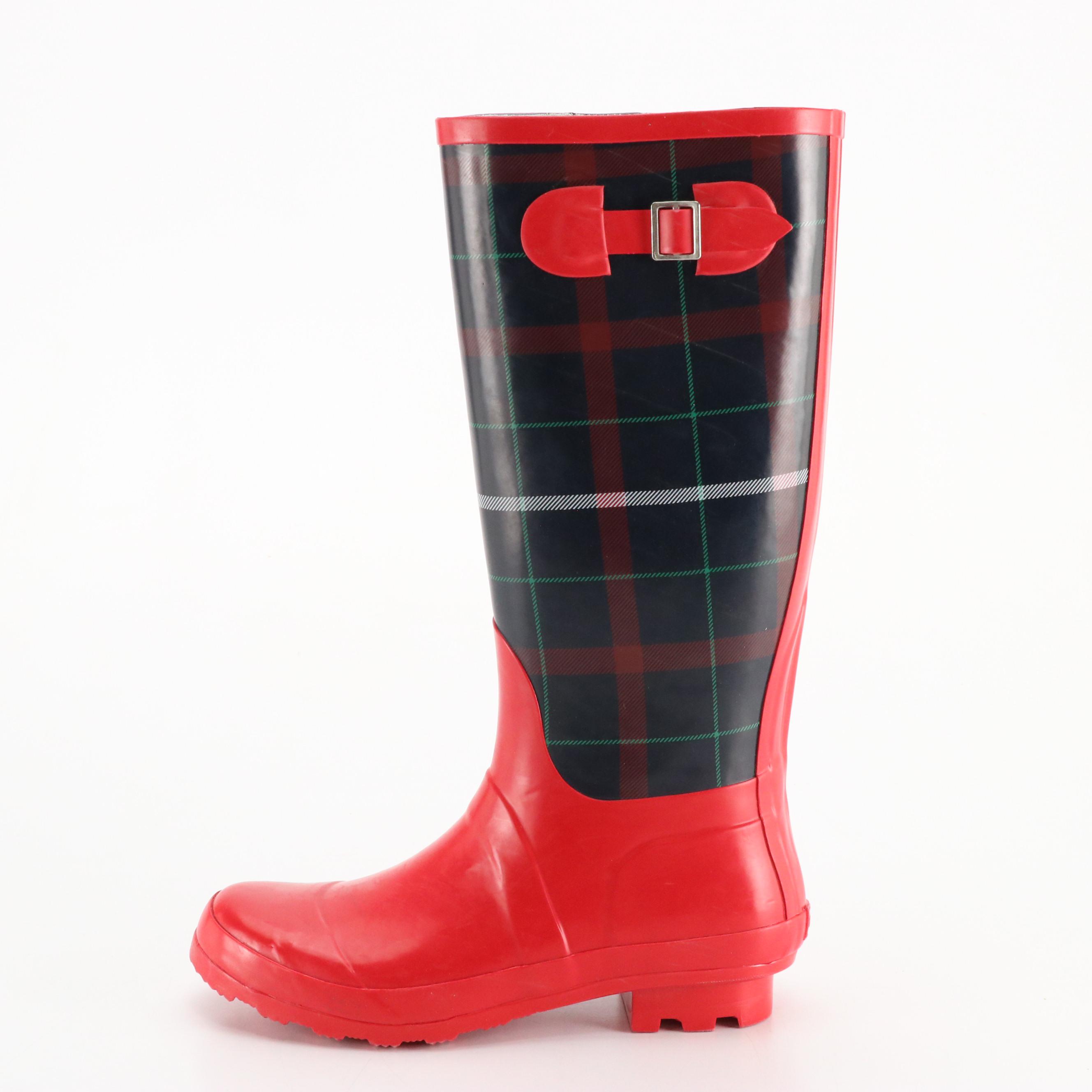 Talbots Plaid Pattern 15" Rubber Rain Boots