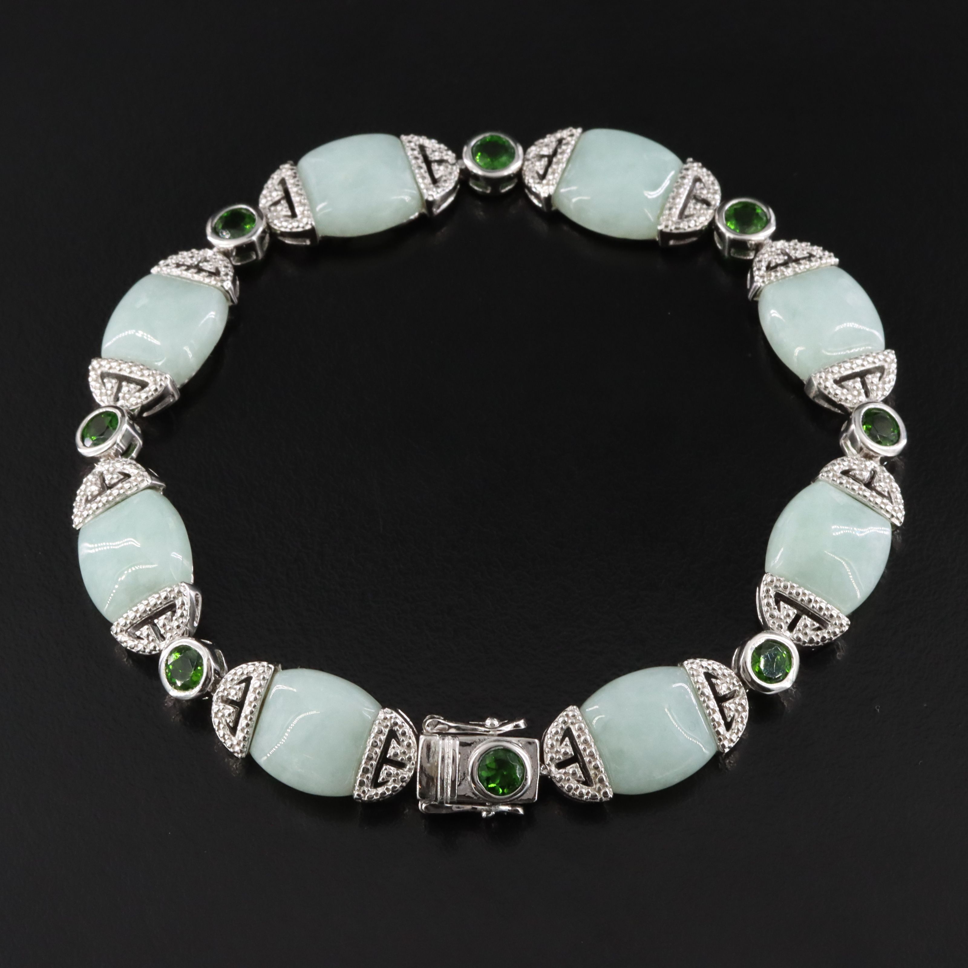 Sterling Jadeite and Diopside Bracelet