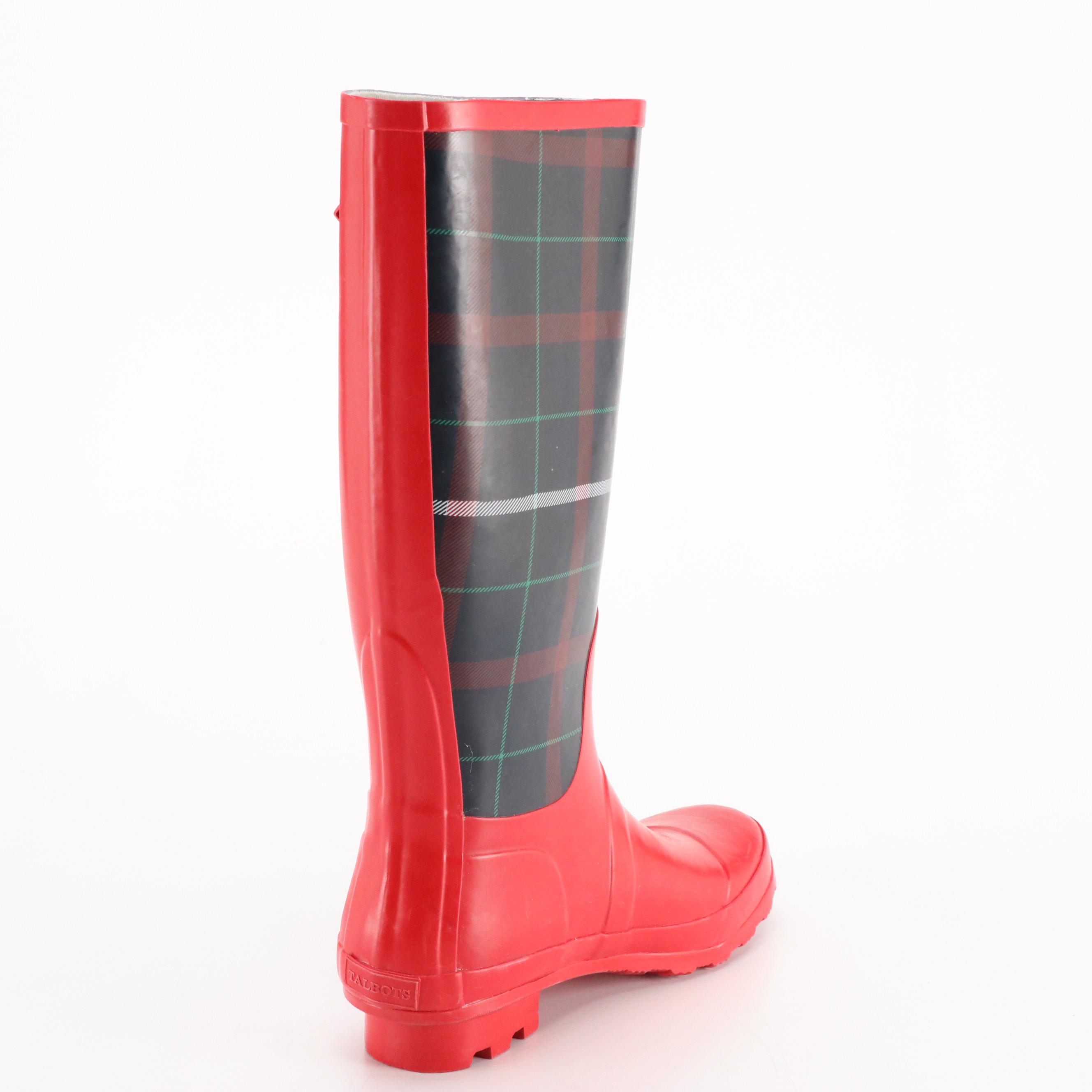Talbots Plaid Pattern 15" Rubber Rain Boots