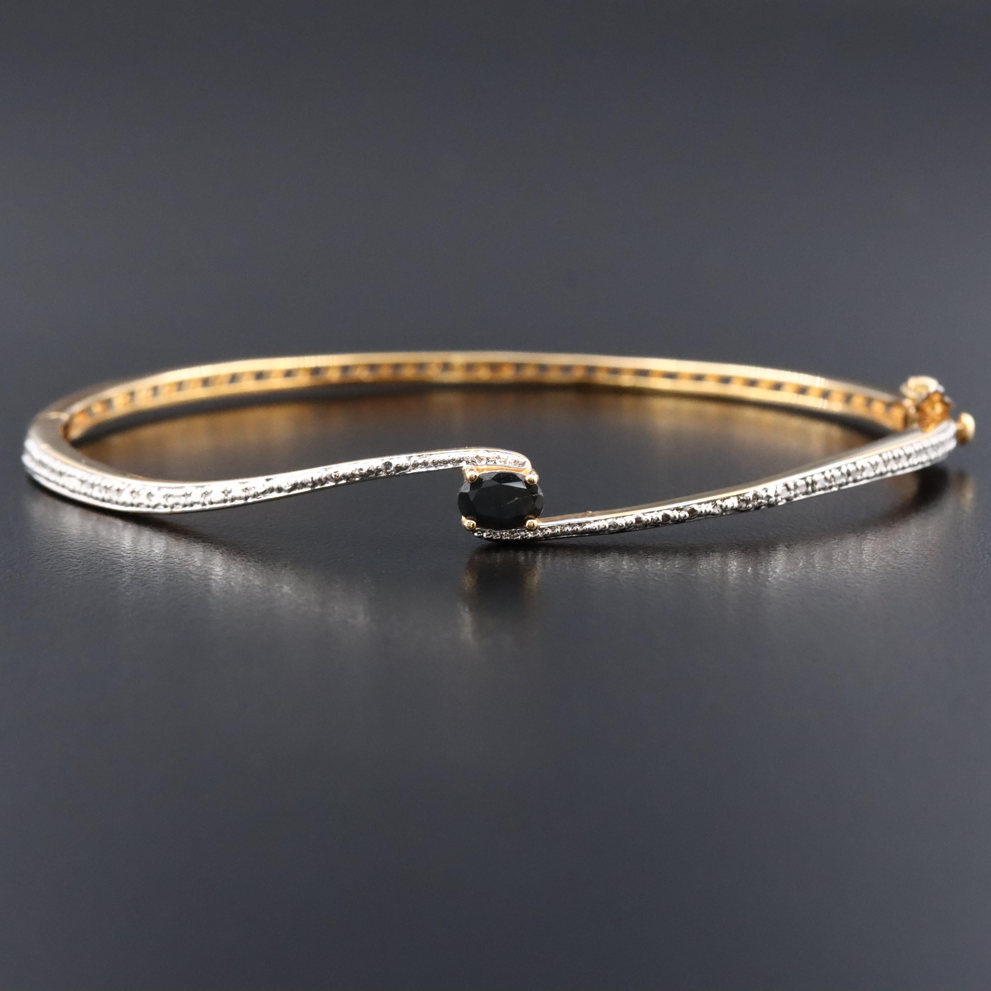 Sterling Hinged Bangle Bracelet with Sapphire and Diamond Accents